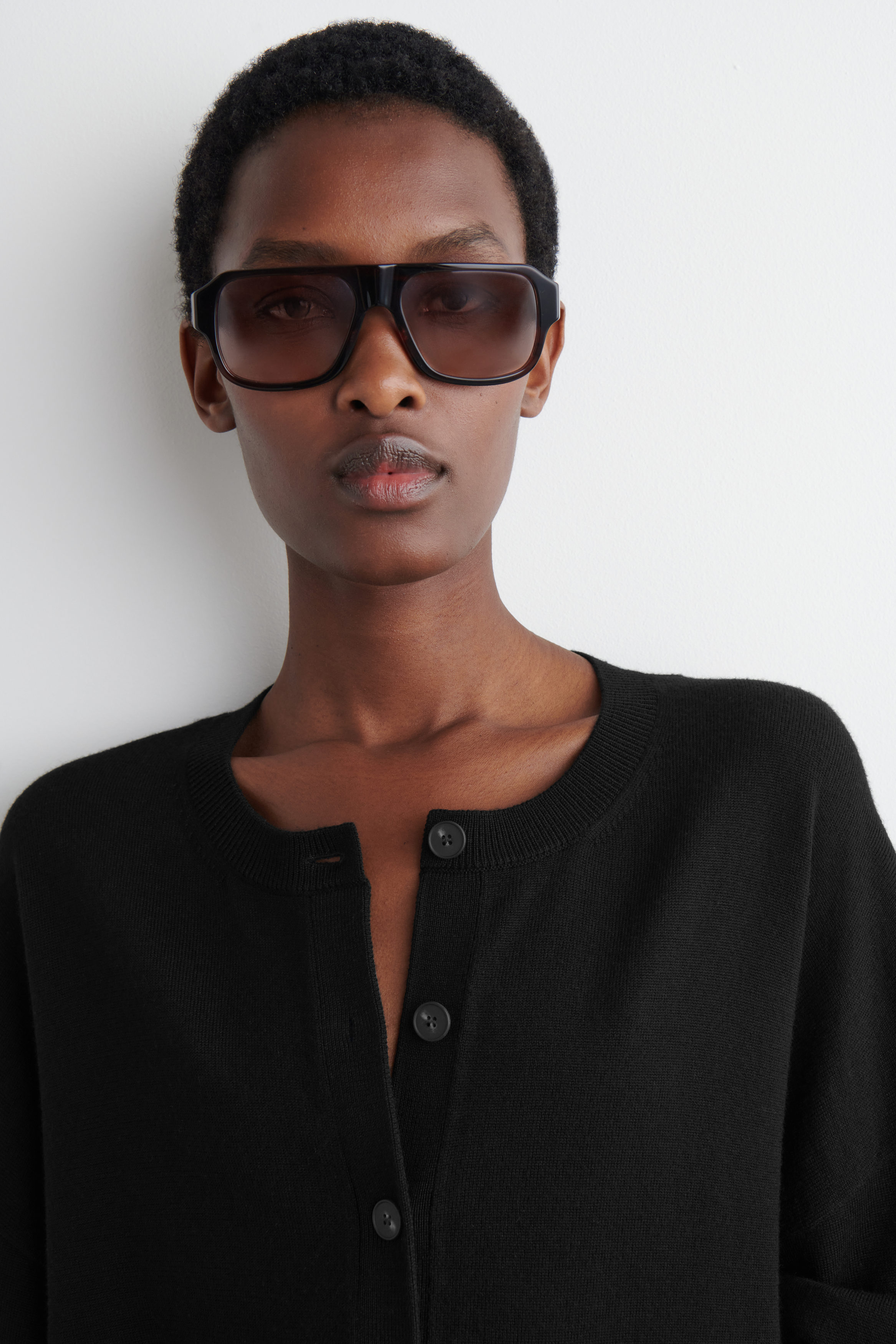 MERINO WOOL CREW-NECK CARDIGAN - BLACK | COS