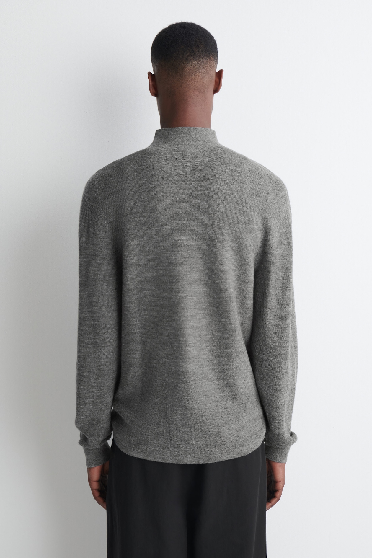 WOOL MOCK-NECK SWEATER — GRAY