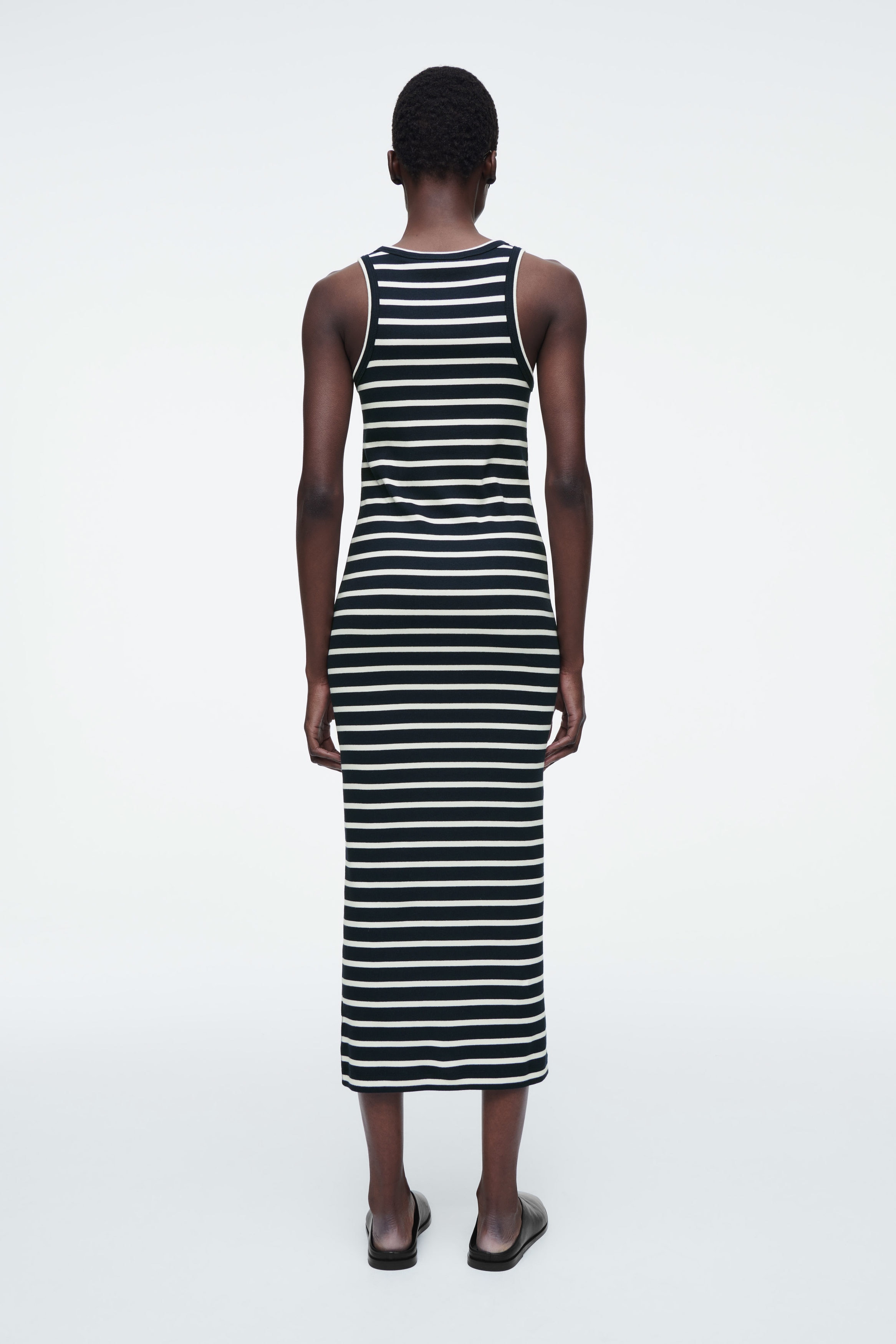 Cotton Striped Ribbed Knit Dress navy 新品 STRIPED RIBBED-KNIT MIDI DRESS