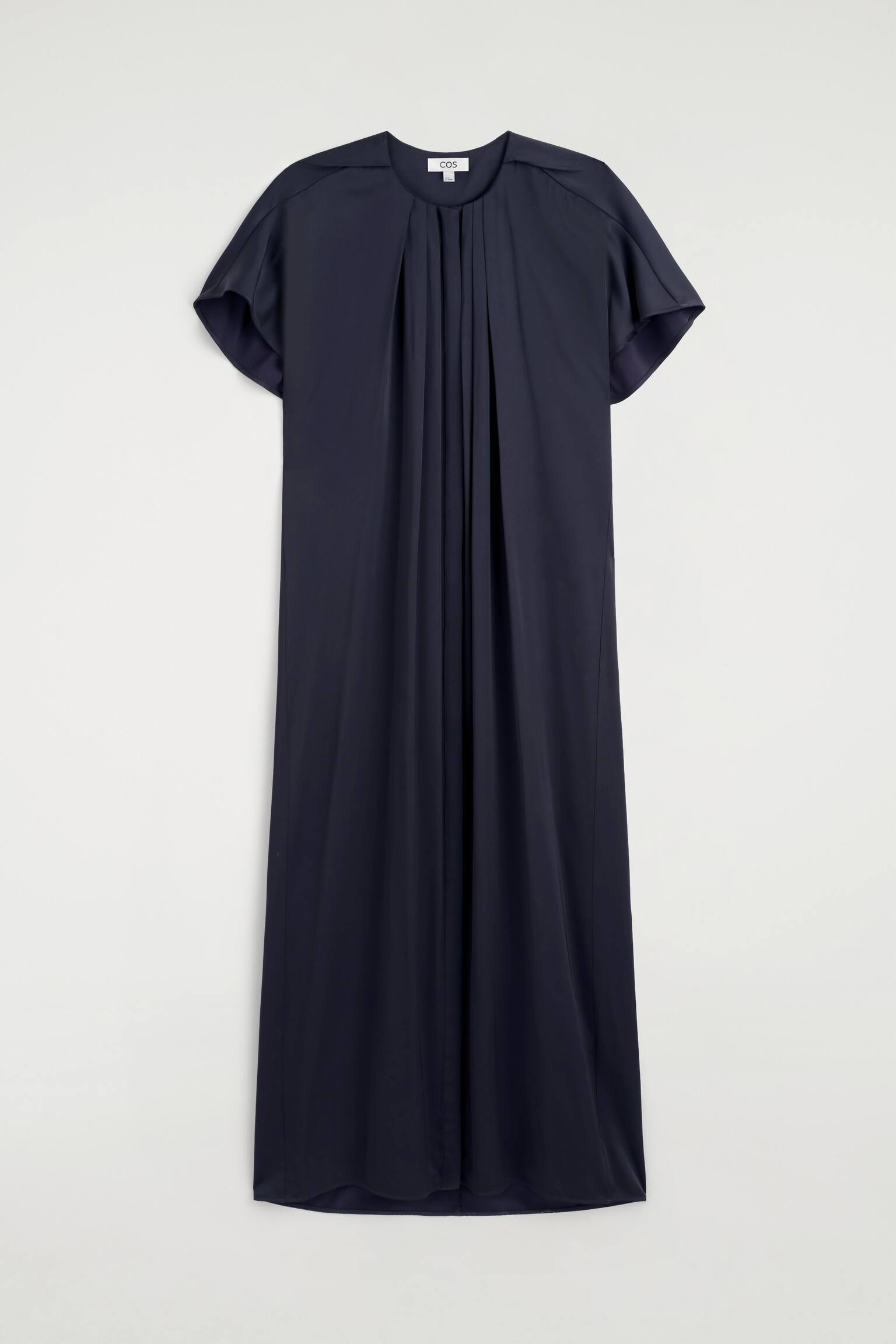 Vestido midi plissado em cetim - AZUL-MARINHO - 1
