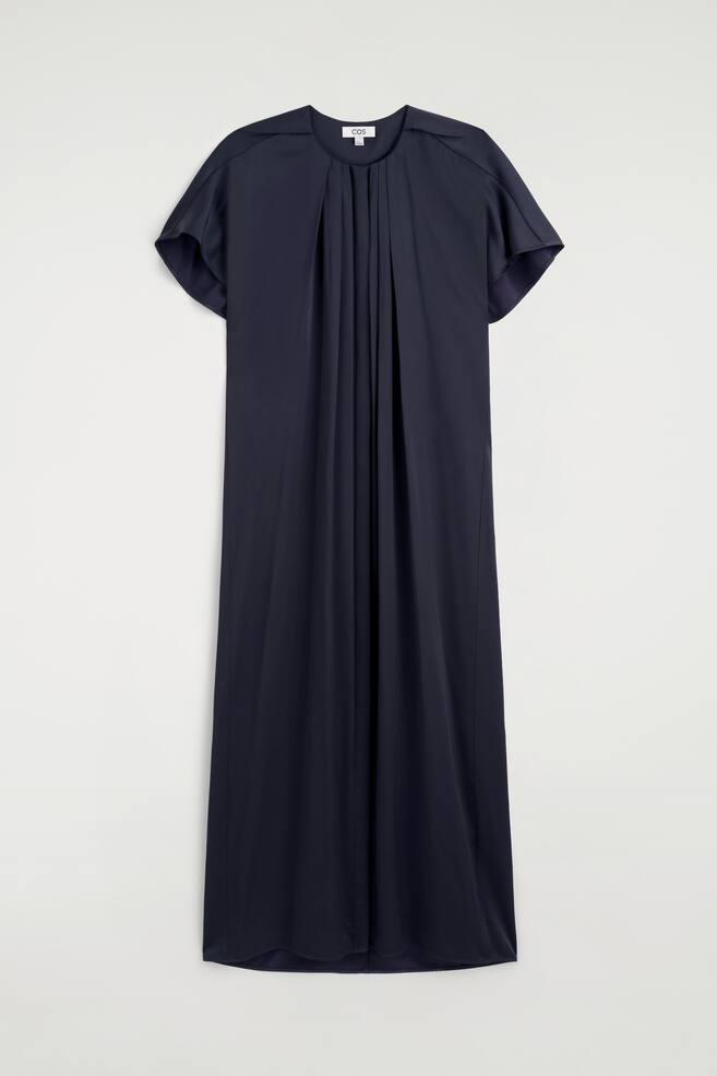 VESTIDO MIDI PLISADO CON ACABADO SATINADO - AZUL MARINO - 1