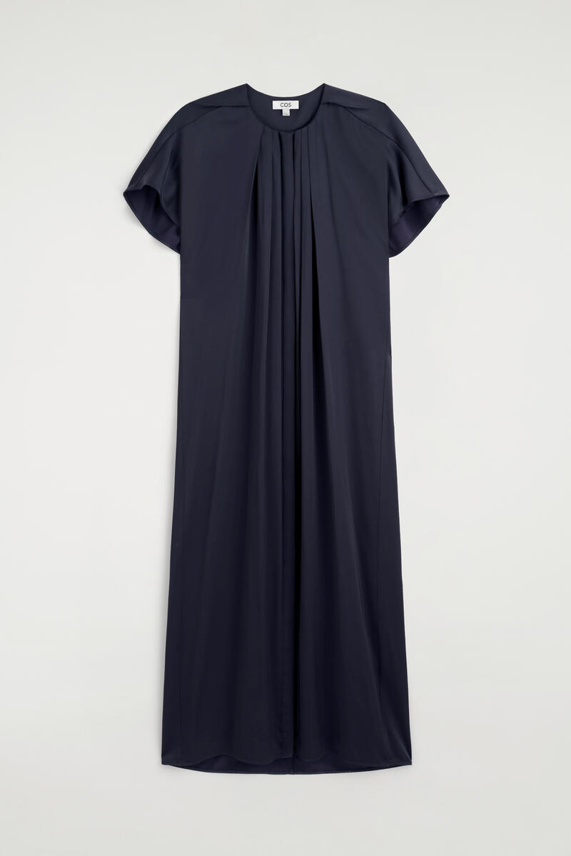 Pleated Satin Midi Dress