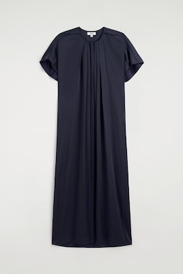 PLEATED SATIN MIDI DRESS — NAVY 6