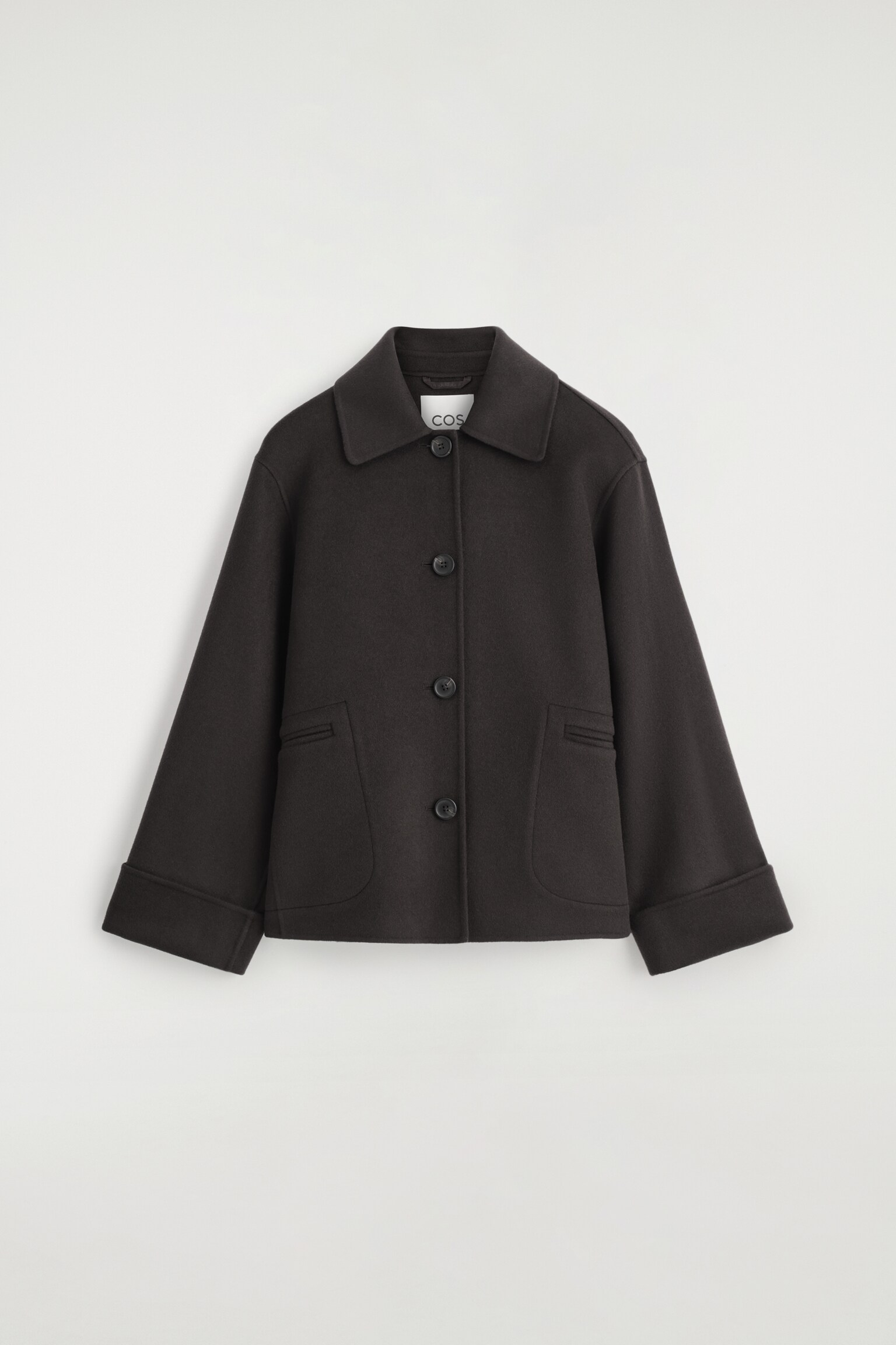 DOUBLE-FACED WOOL SHORT JACKET - DARK BROWN/BLACK - 2
