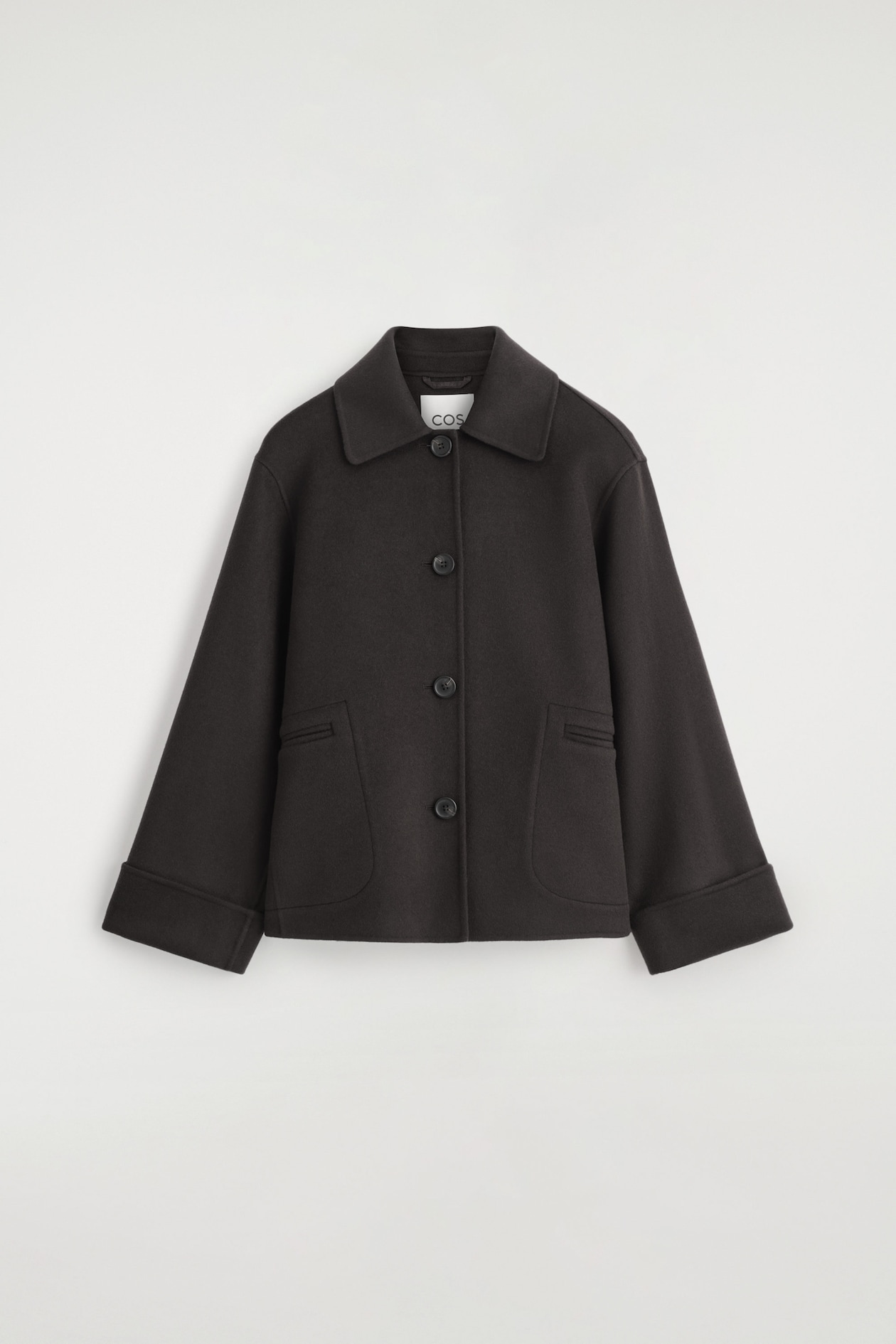 DOUBLE-FACED WOOL SHORT JACKET — DARK BROWN