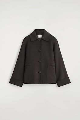 DOUBLE-FACED WOOL SHORT JACKET — DARK BROWN 2