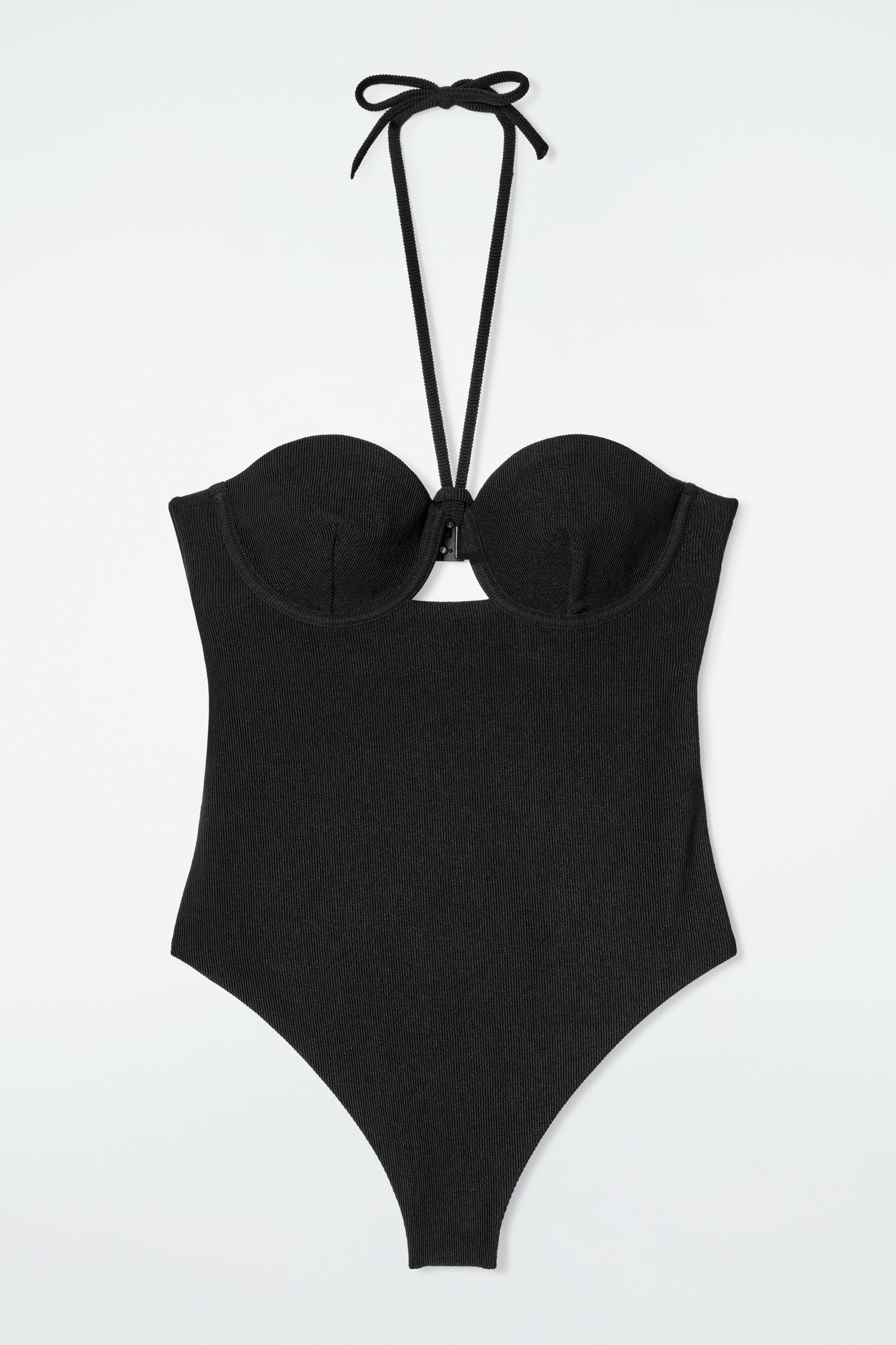 RIBBED UNDERWIRED HALTERNECK SWIMSUIT - BLACK | COS