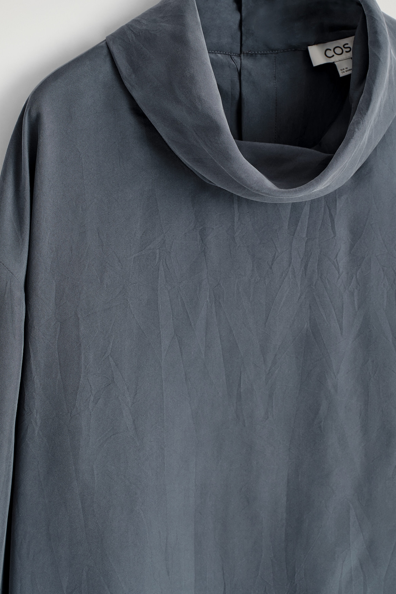 WASHED-SILK MOCK-NECK TOP — BLUE