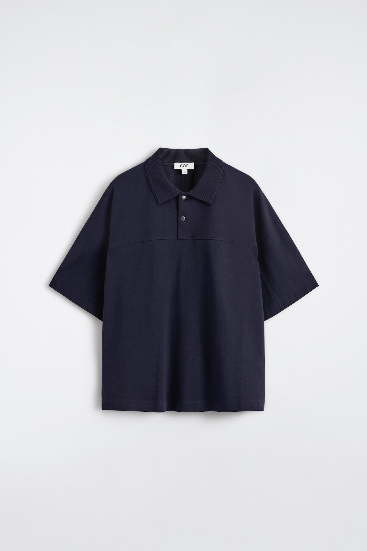 PRESS-STUD COTTON POLO SHIRT — NAVY