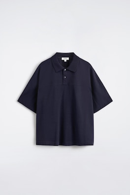 PRESS-STUD COTTON POLO SHIRT — NAVY 7