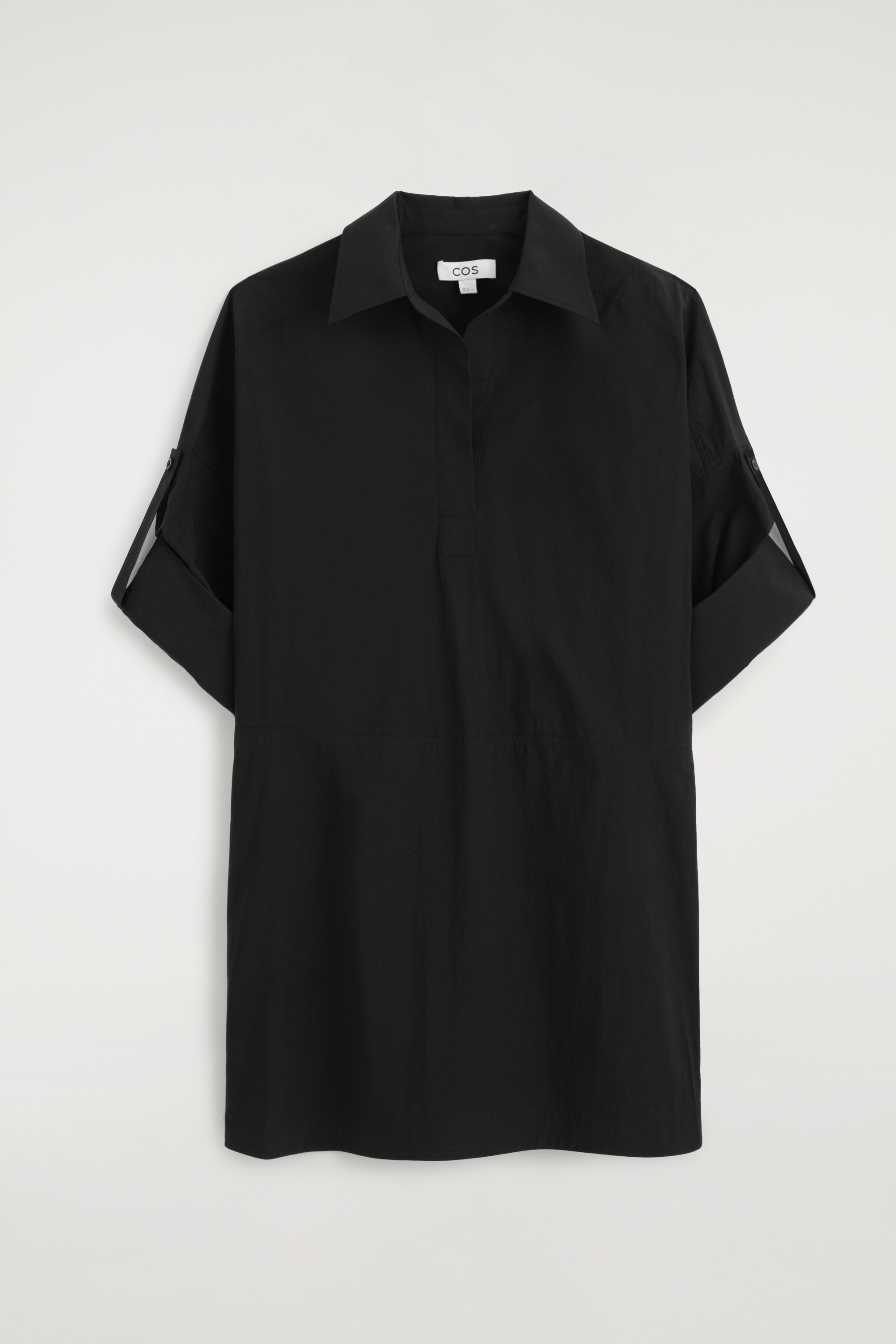COTTON-POPLIN SHORT-SLEEVED SHIRT DRESS - שחור/כחול