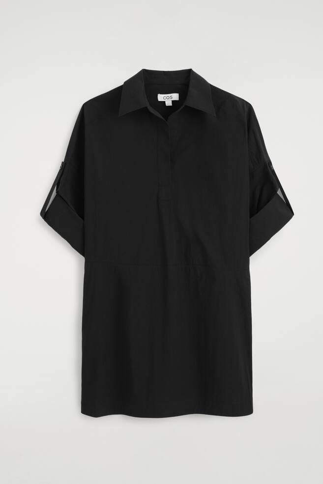 COTTON-POPLIN SHORT-SLEEVED SHIRT DRESS - BLACK/BLUE - 1