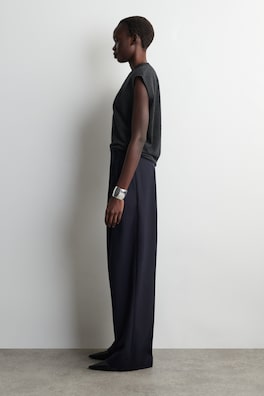 RELAXED TWILL WIDE-LEG PANTS — NAVY 3