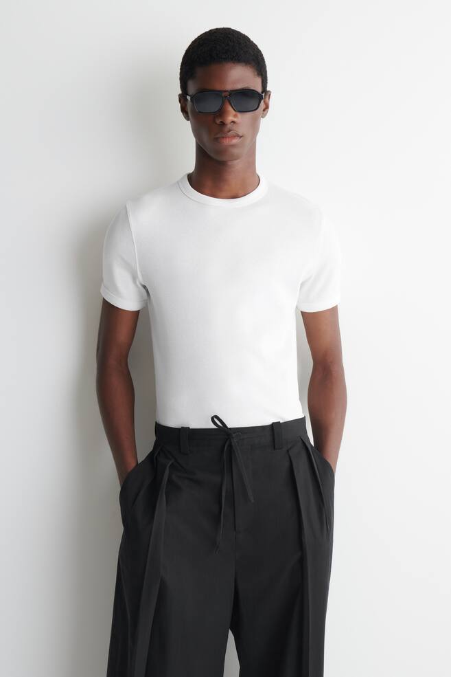 SLIM RIBBED COTTON T-SHIRT - WHITE/LIGHT GREY/NAVY/CHARCOAL/BLACK/BROWN/DARK GREY - 1