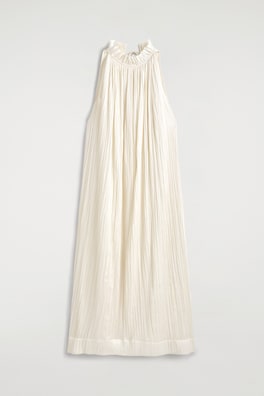 CRINKLED-SATIN MIDI DRESS — ECRU 8