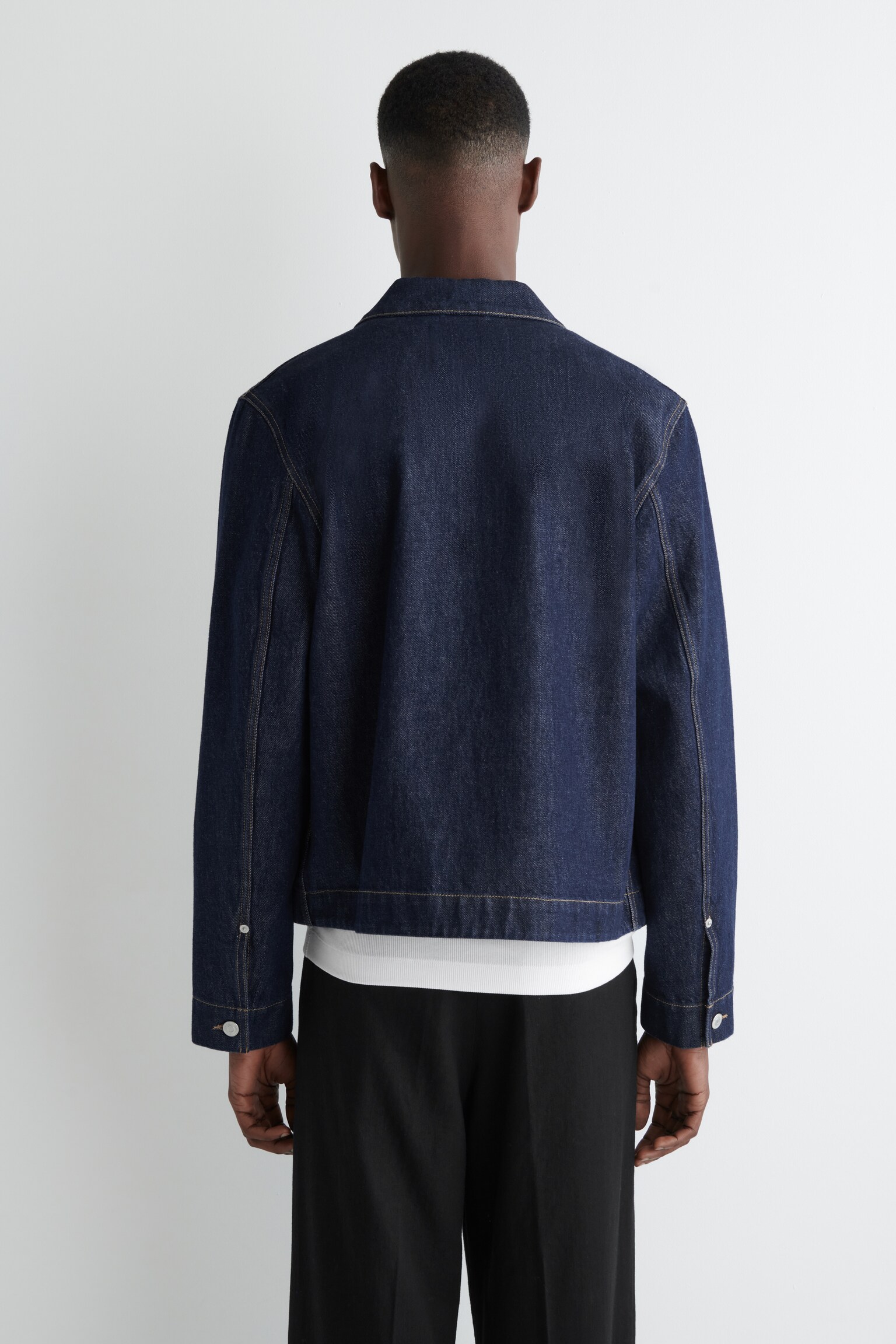 CHAQUETA DE DENIM LAVADO - AZUL OSCURO/BEIGE - 5