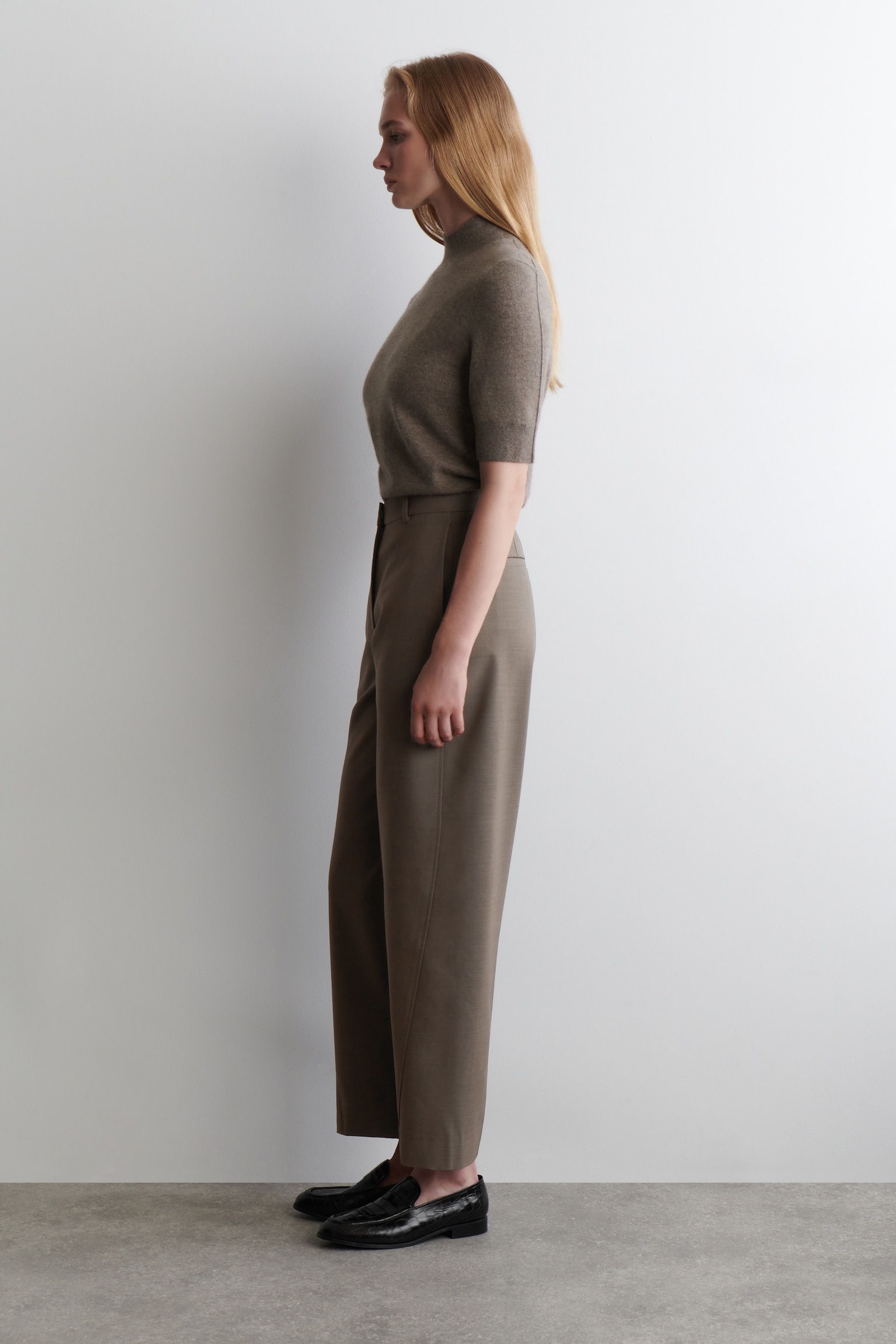 PANTALONI CROPPED CON TAGLIO BARREL IN LANA - TALPA/NERO - 3