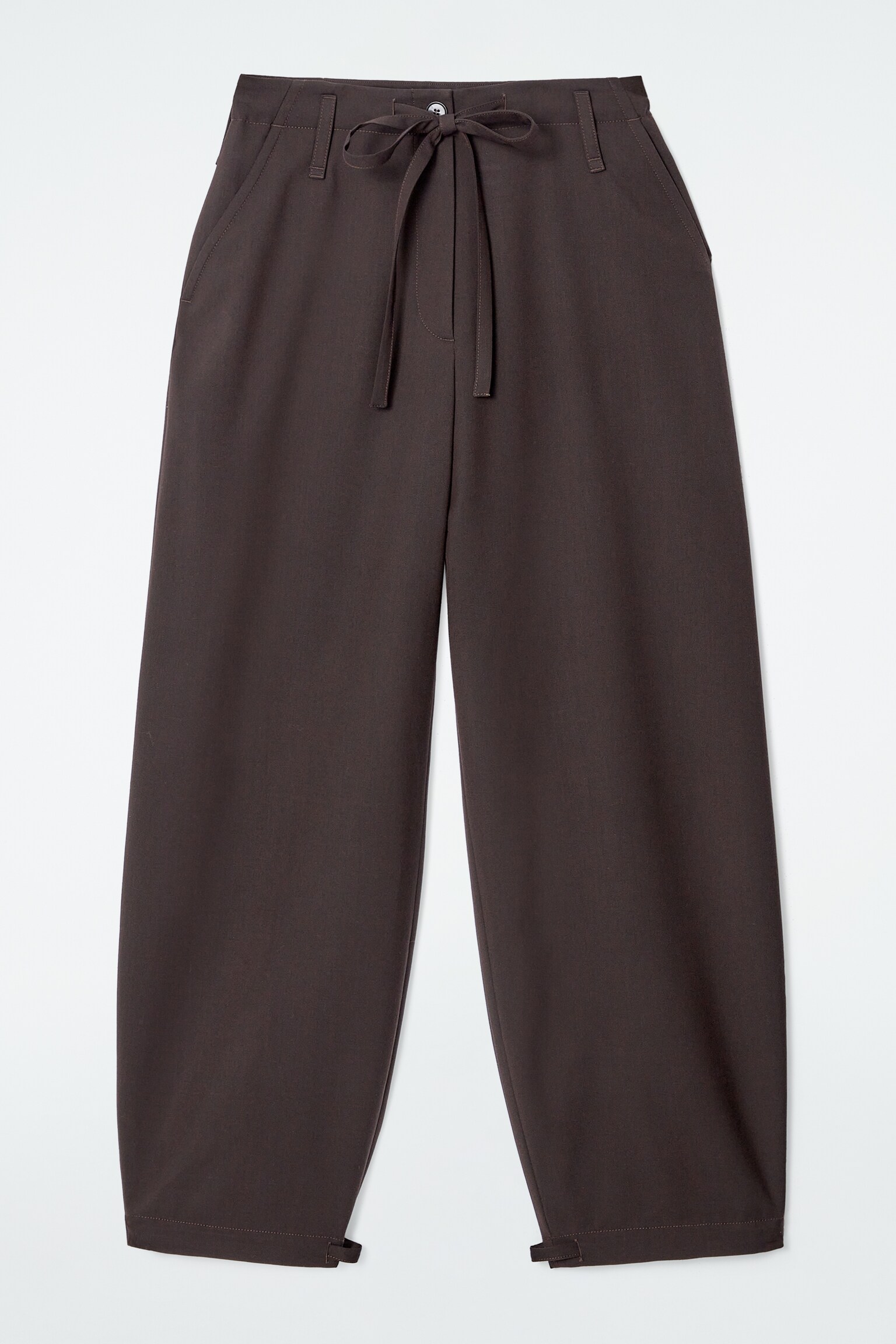PANTALON BARREL TAILLE AJUSTABLE EN SERGÉ - BRUN FONCÉ - 2