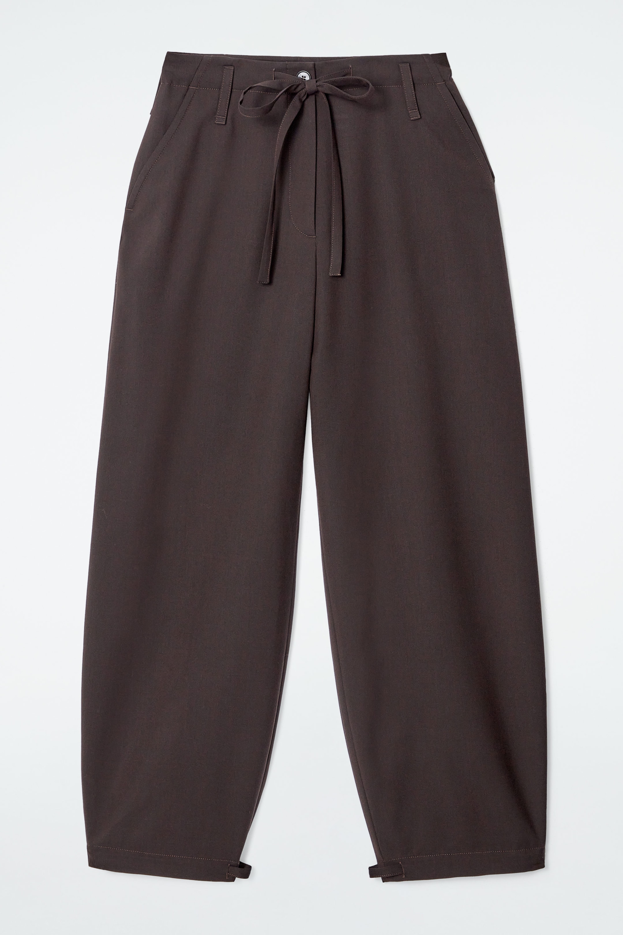 DRAWSTRING TWILL BARREL-LEG PANTS