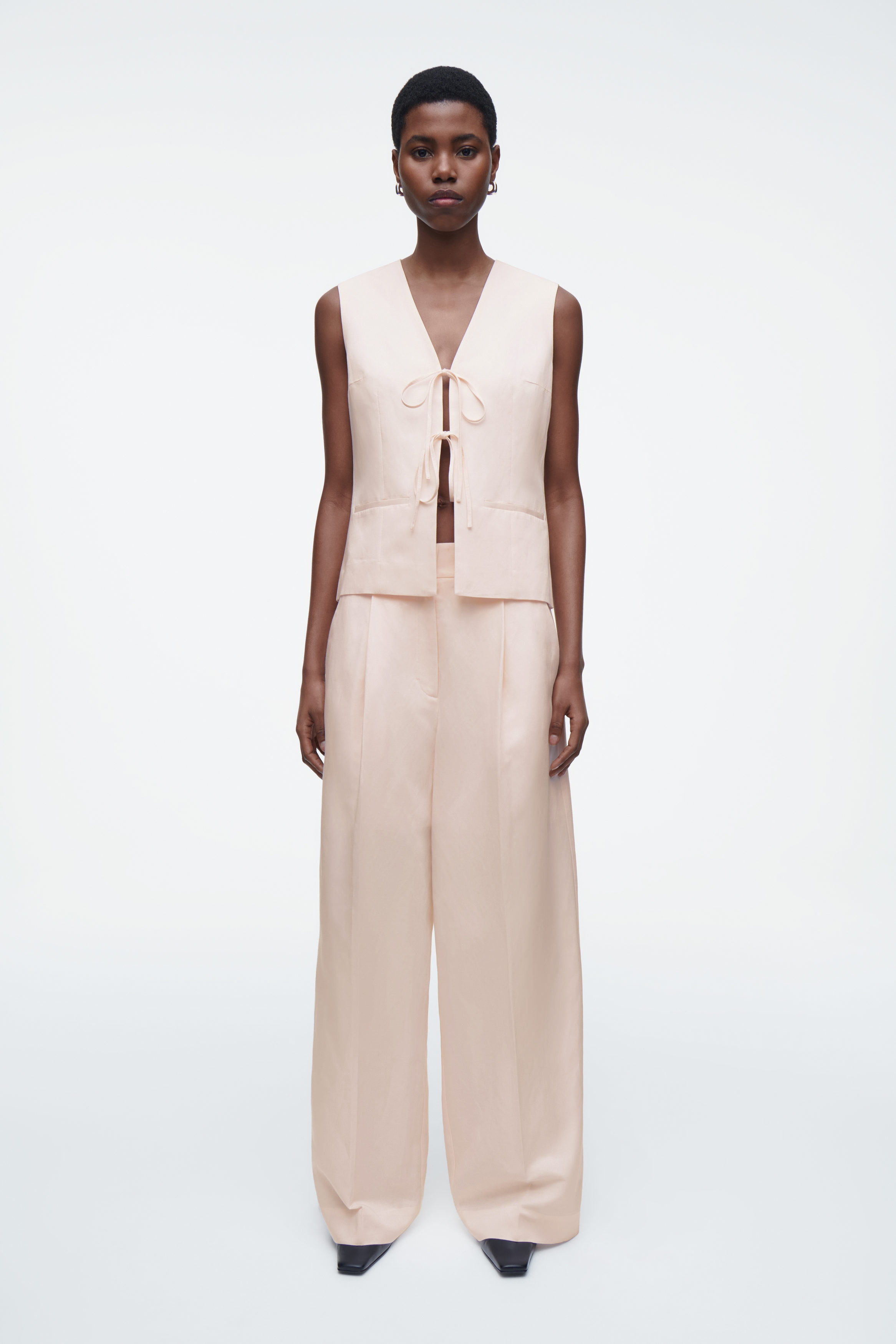 RELAXED LINEN-BLEND WIDE-LEG PANTS - LIGHT PINK | COS