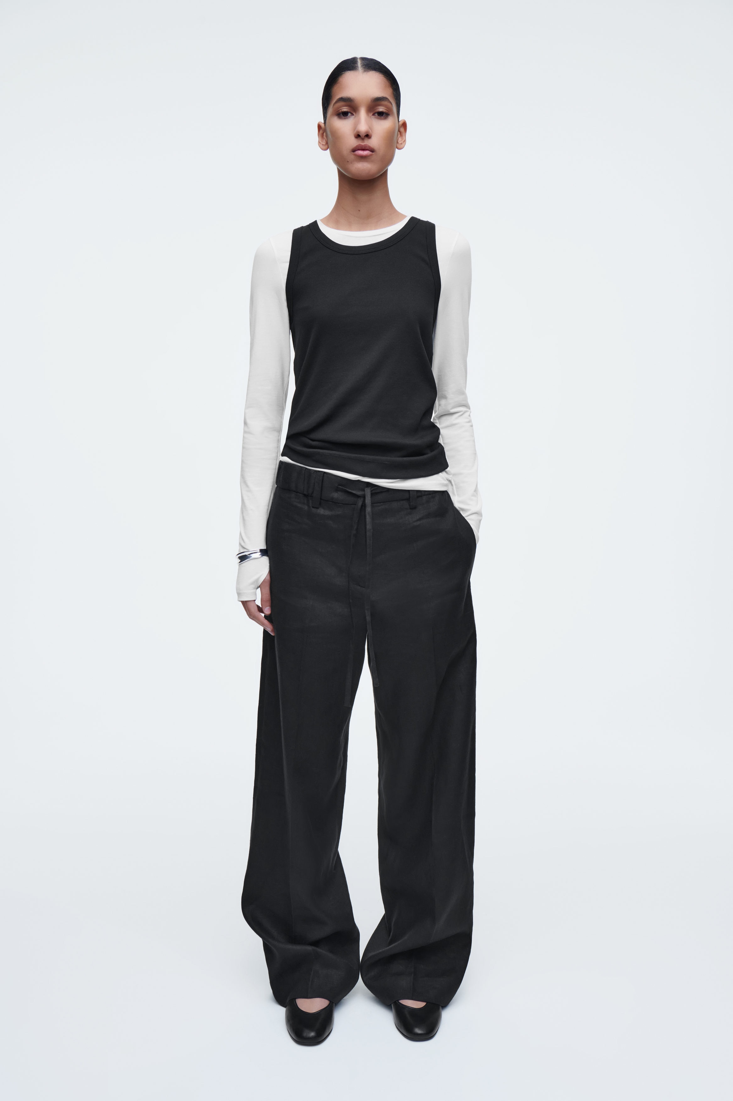 LINEN DRAWSTRING TROUSERS - BLACK | COS