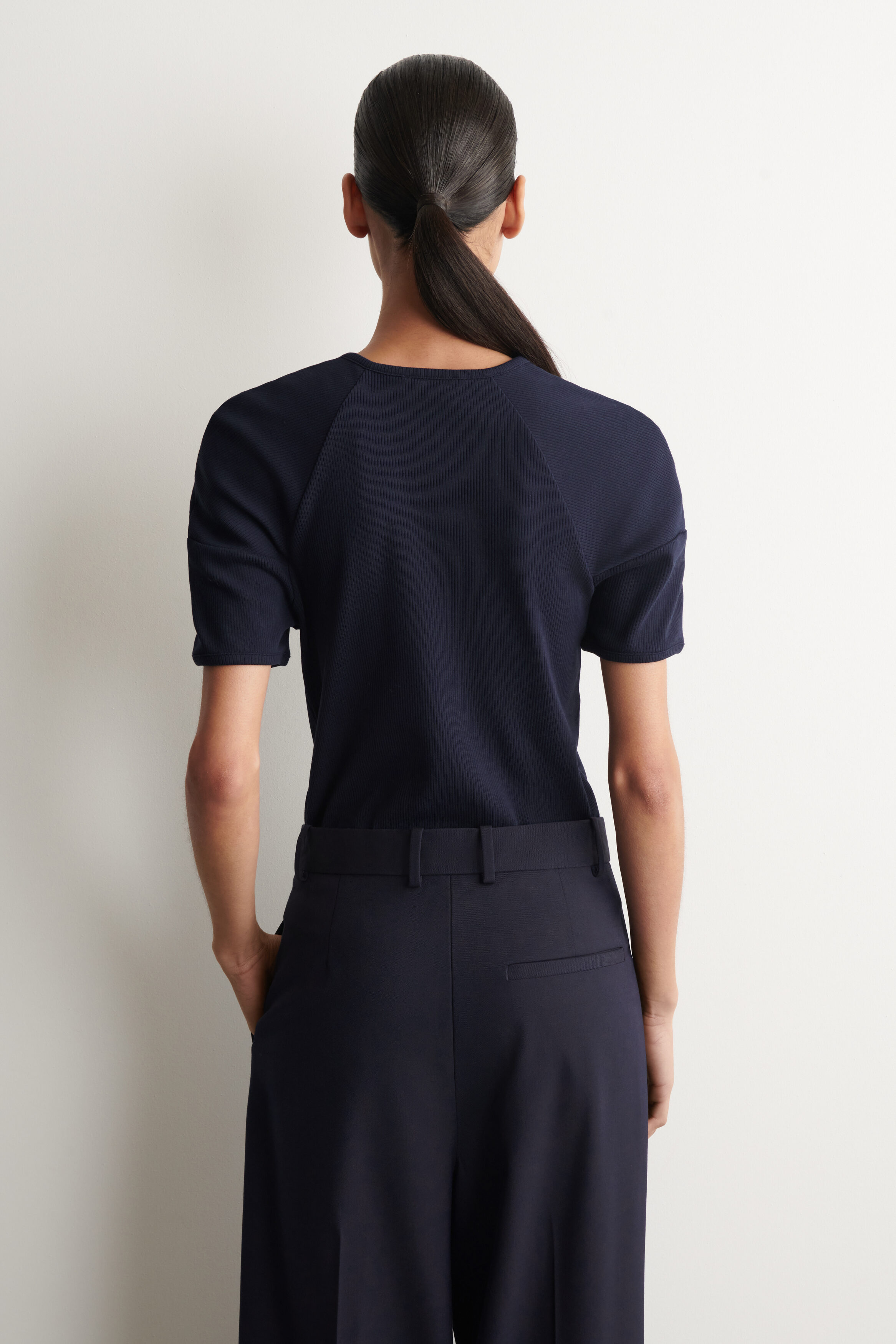 ROUNDED RIBBED JERSEY HENLEY TOP - NAVY | COS US