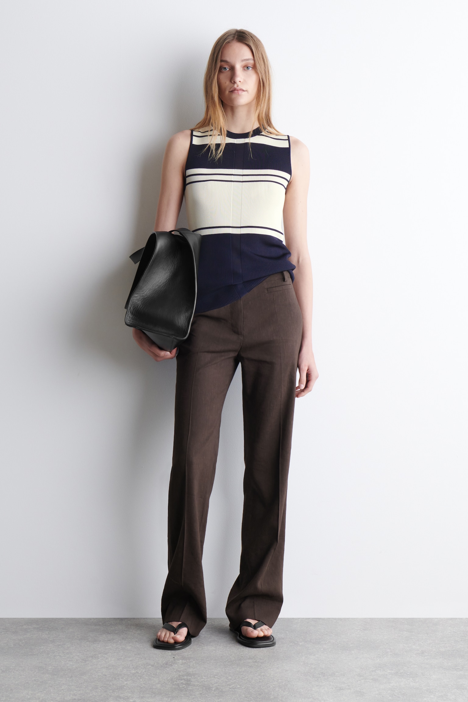 RIBBED-KNIT TANK TOP - NAVY / IVORY / STRIPED/ECRU/ORANGE - 8