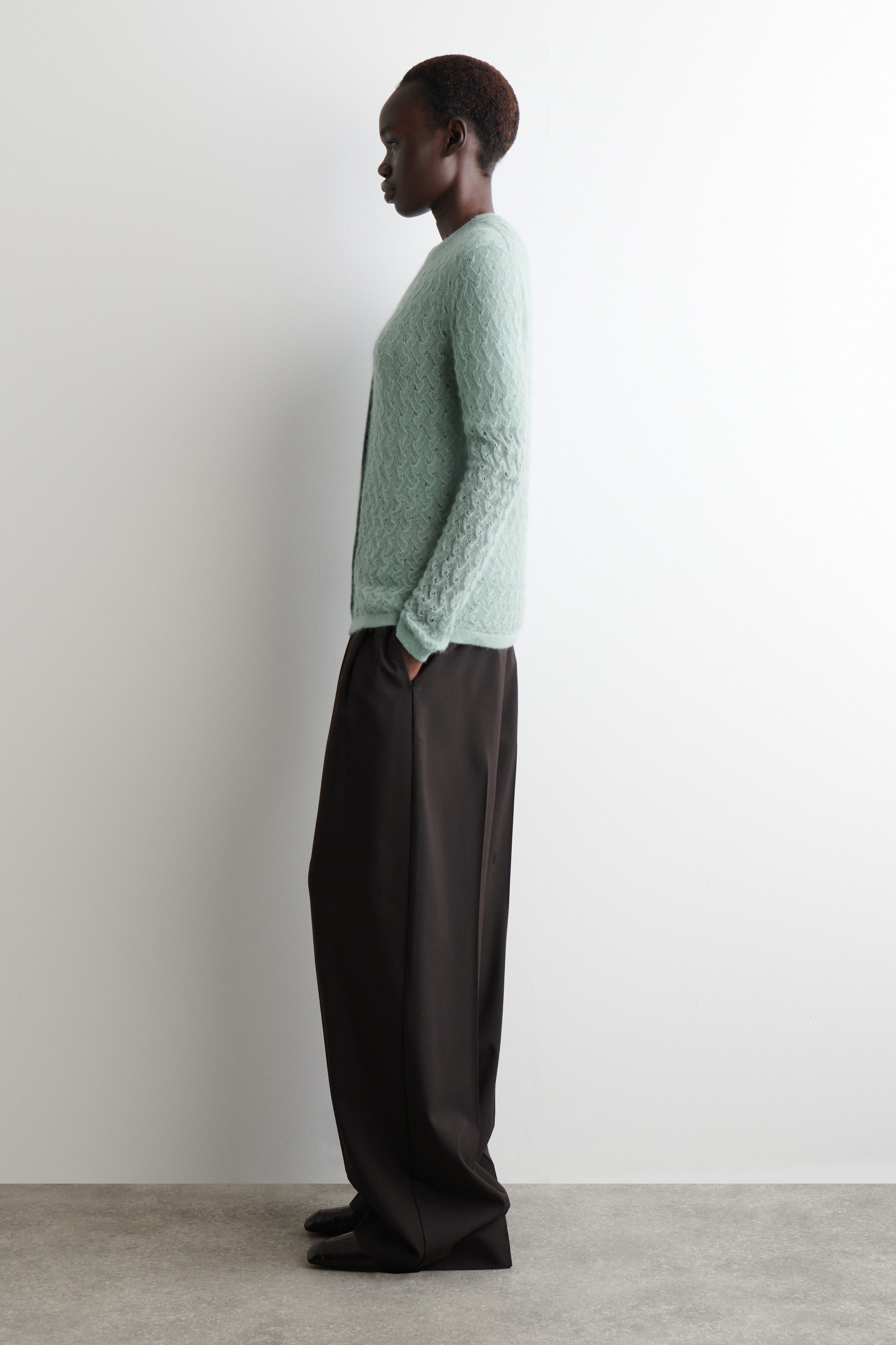 POINTELLE-KNIT MOHAIR CARDIGAN