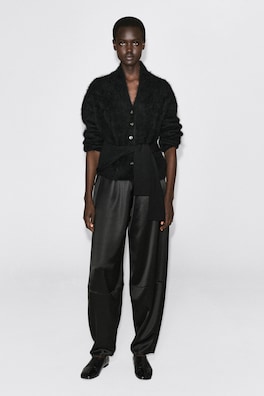 DRAPED BRUSHED MERINO WOOL CARDIGAN — BLACK 3