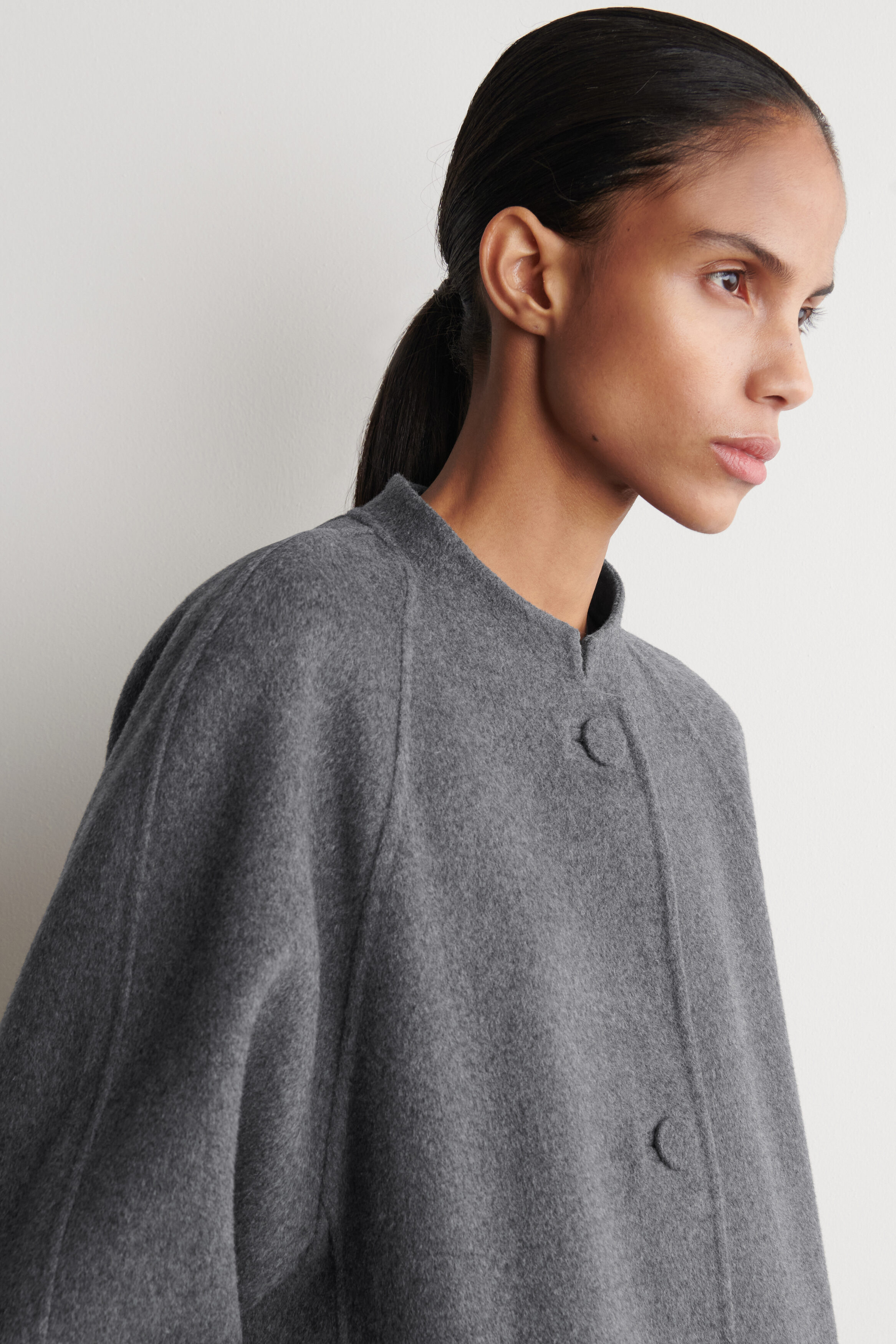 ROUNDED DOUBLE-FACED WOOL JACKET - GRAY MÉLANGE | COS US