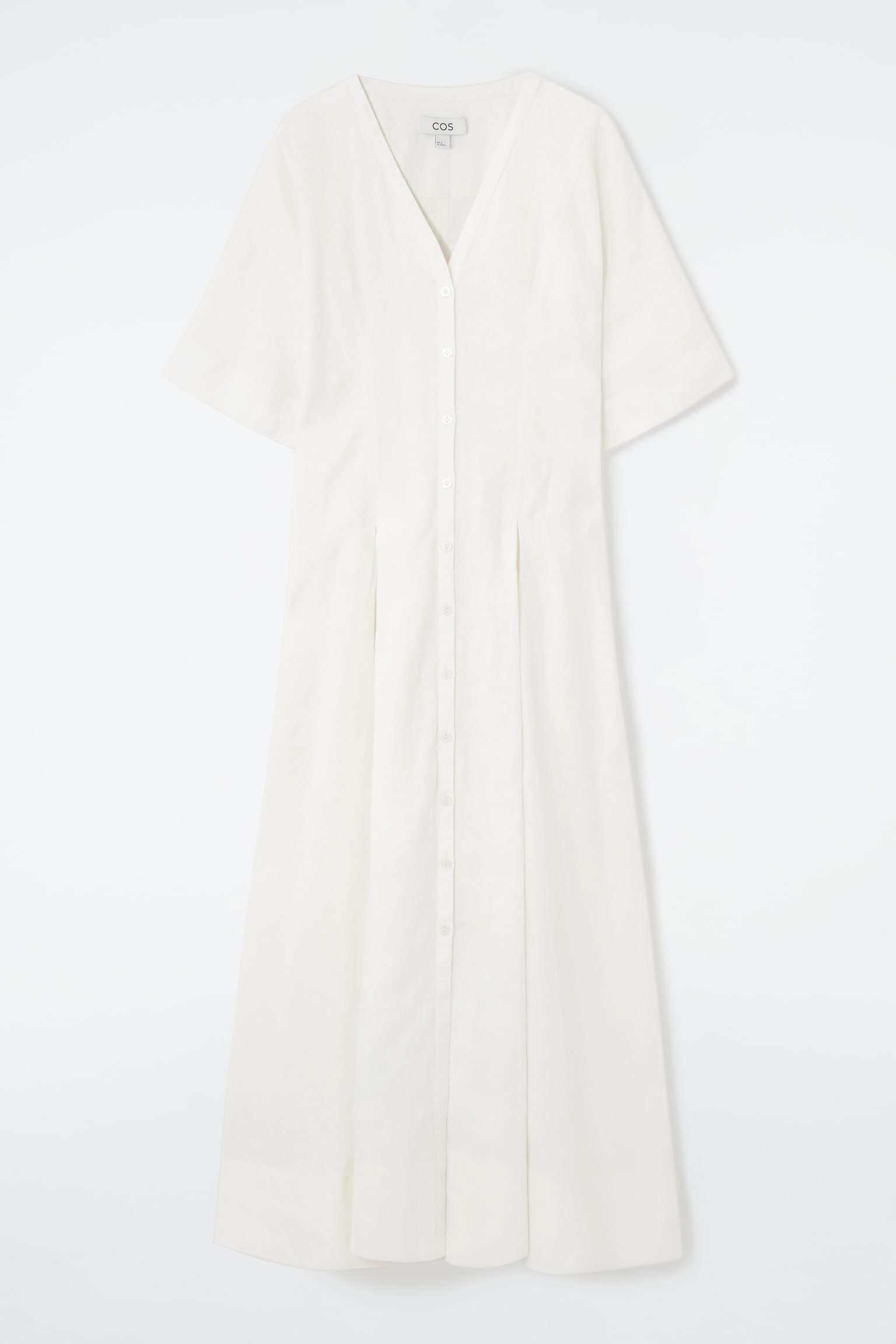 ROBE-CHEMISE MIDI TRAPÈZE À PLIS - BLANC
