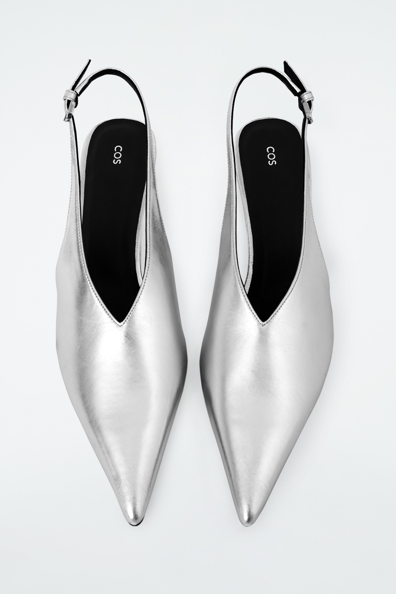 ESCARPINS SLINGBACK POINTUS PETIT TALON EN CUIR - ARGENTÉ/ROUGE - 4