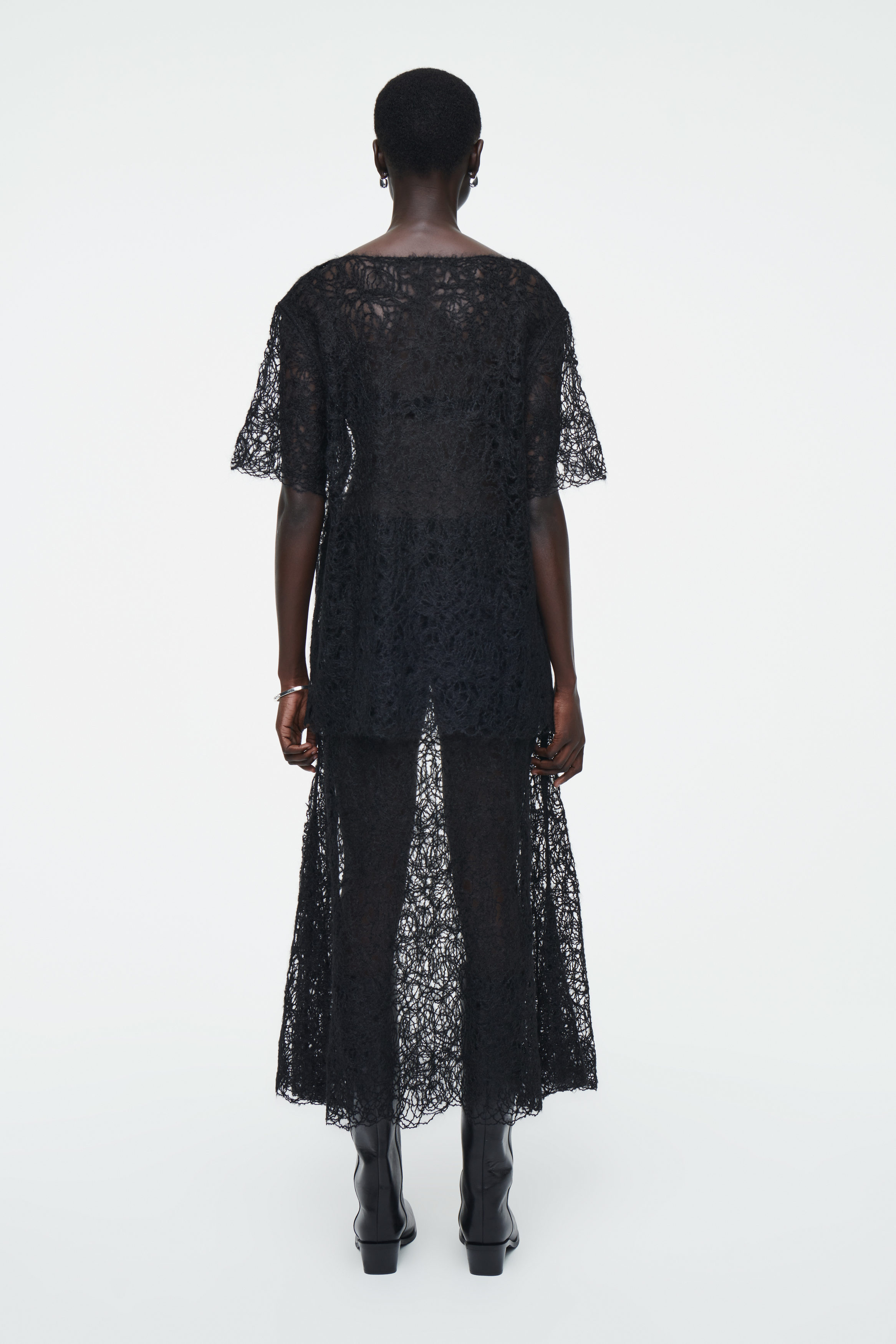 SHEER EMBROIDERED MOHAIR SKIRT - BLACK | COS