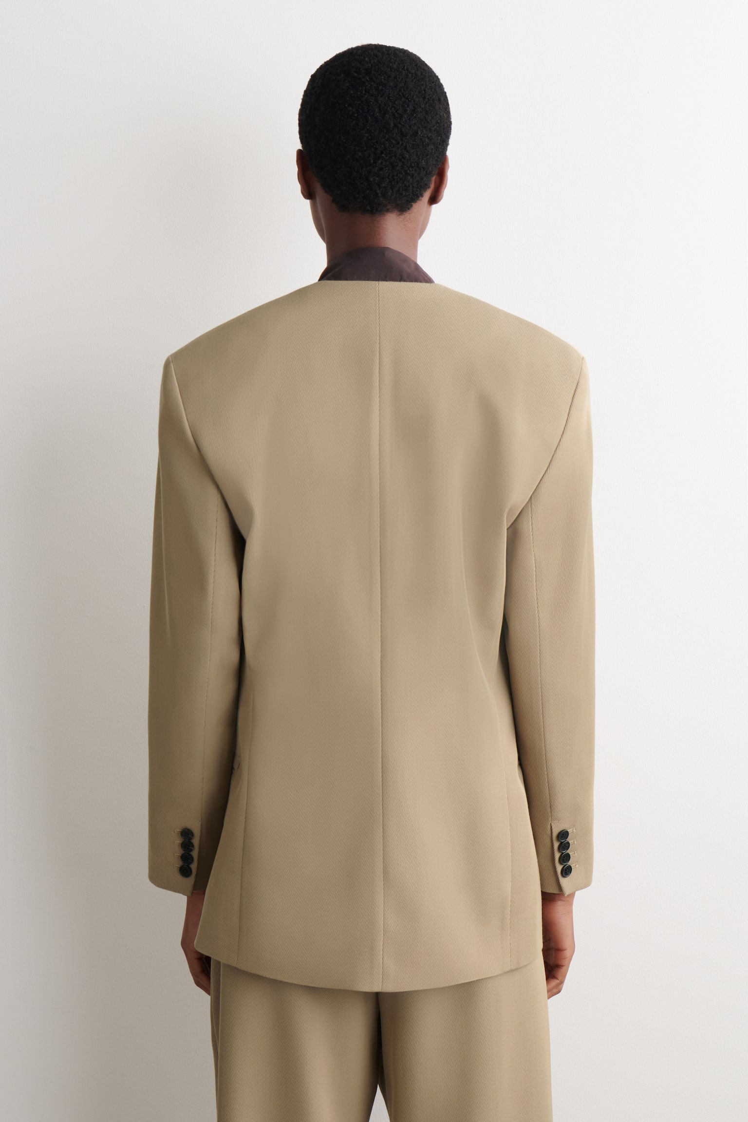 BLAZER IN TWILL DI LANA SENZA COLLETTO - BEIGE - 8