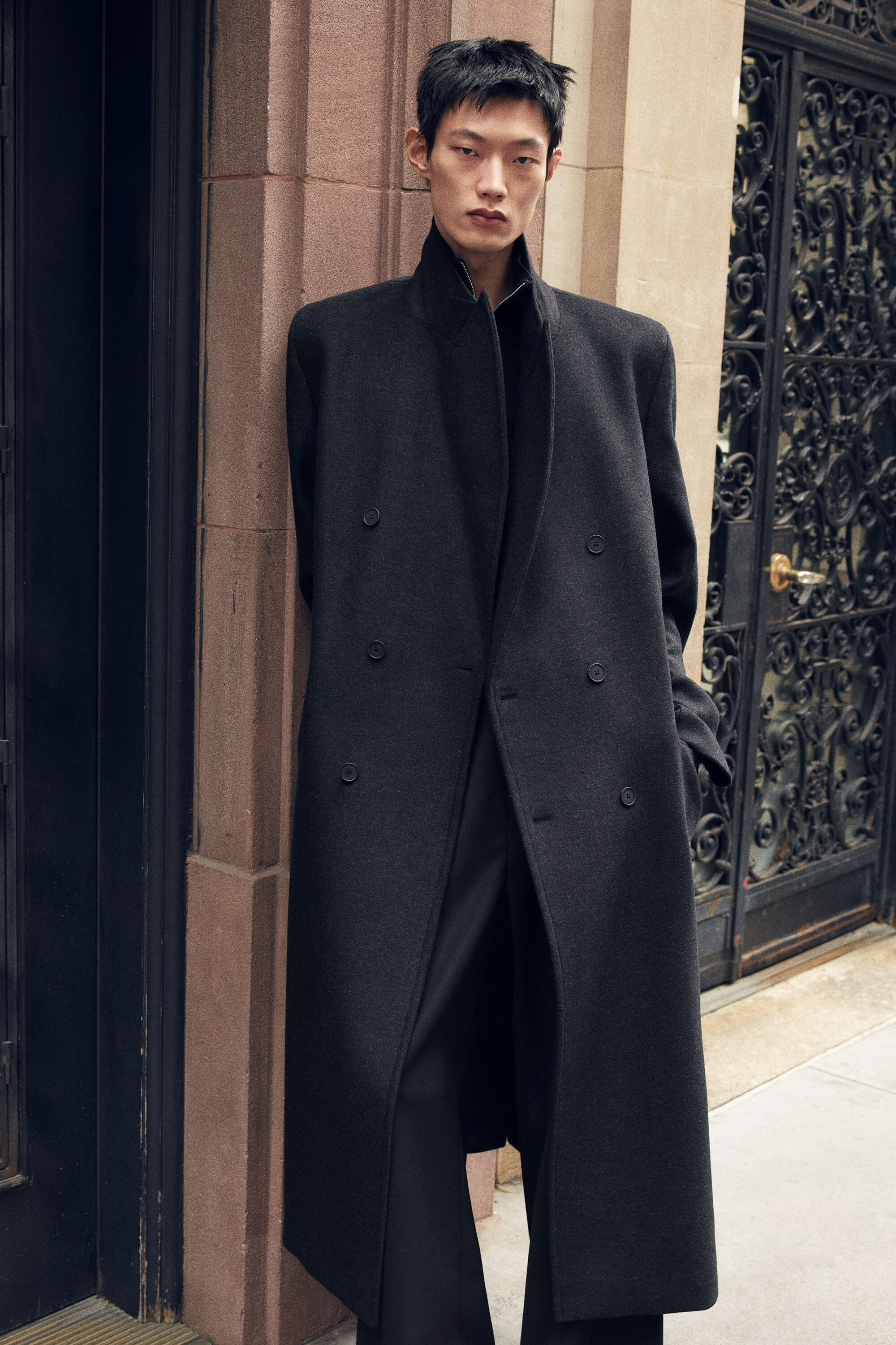 DOUBLE-BREASTED WOOL-BLEND LONG COAT - CHARCOAL MÉLANGE | COS NL