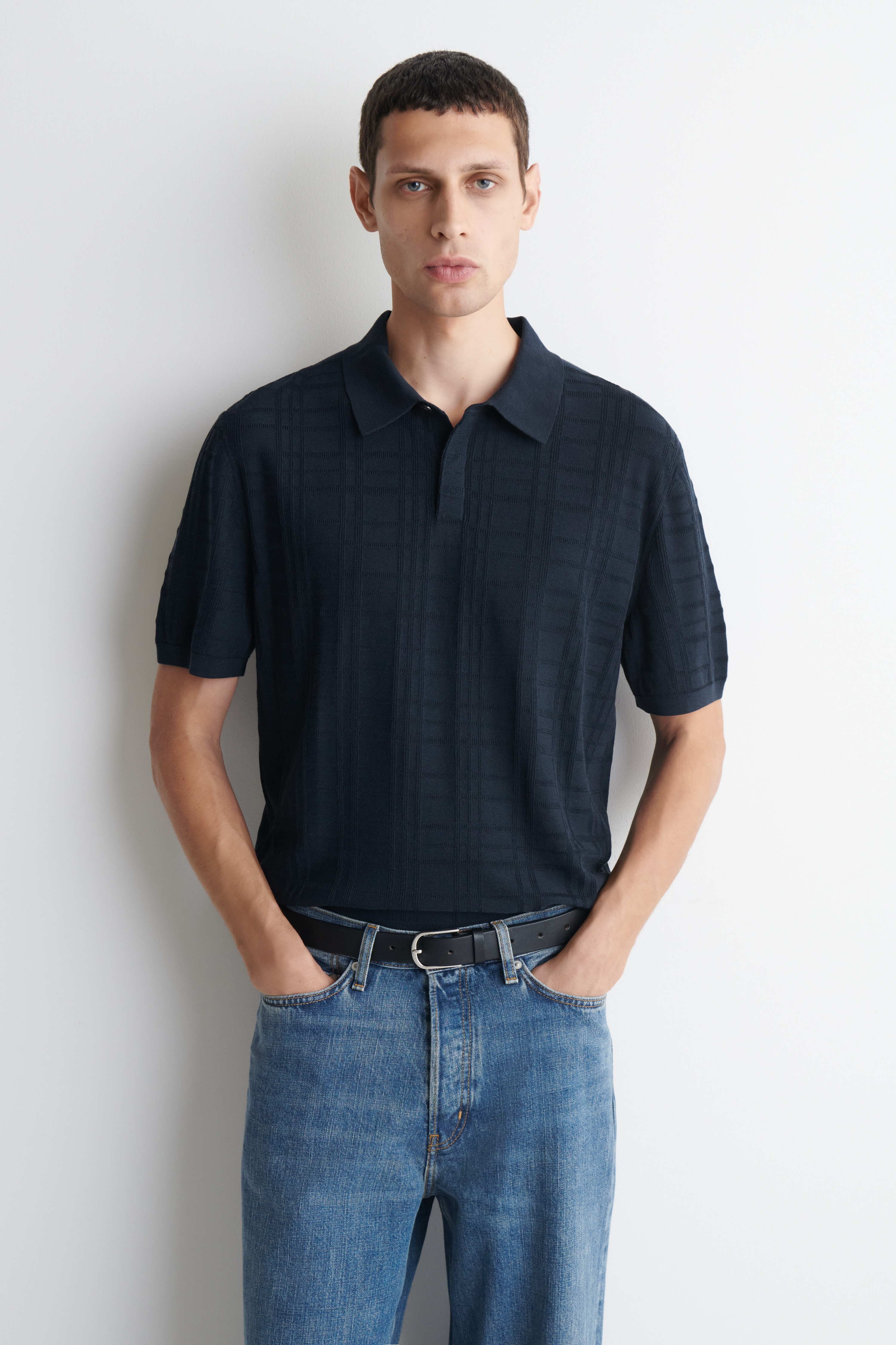 POLO IN MAGLIA JACQUARD A QUADRI - BLU NAVY / QUADRI