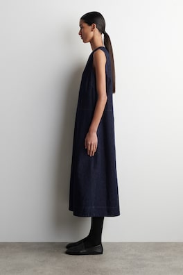 A-LINE DENIM MIDI DRESS — INDIGO 2