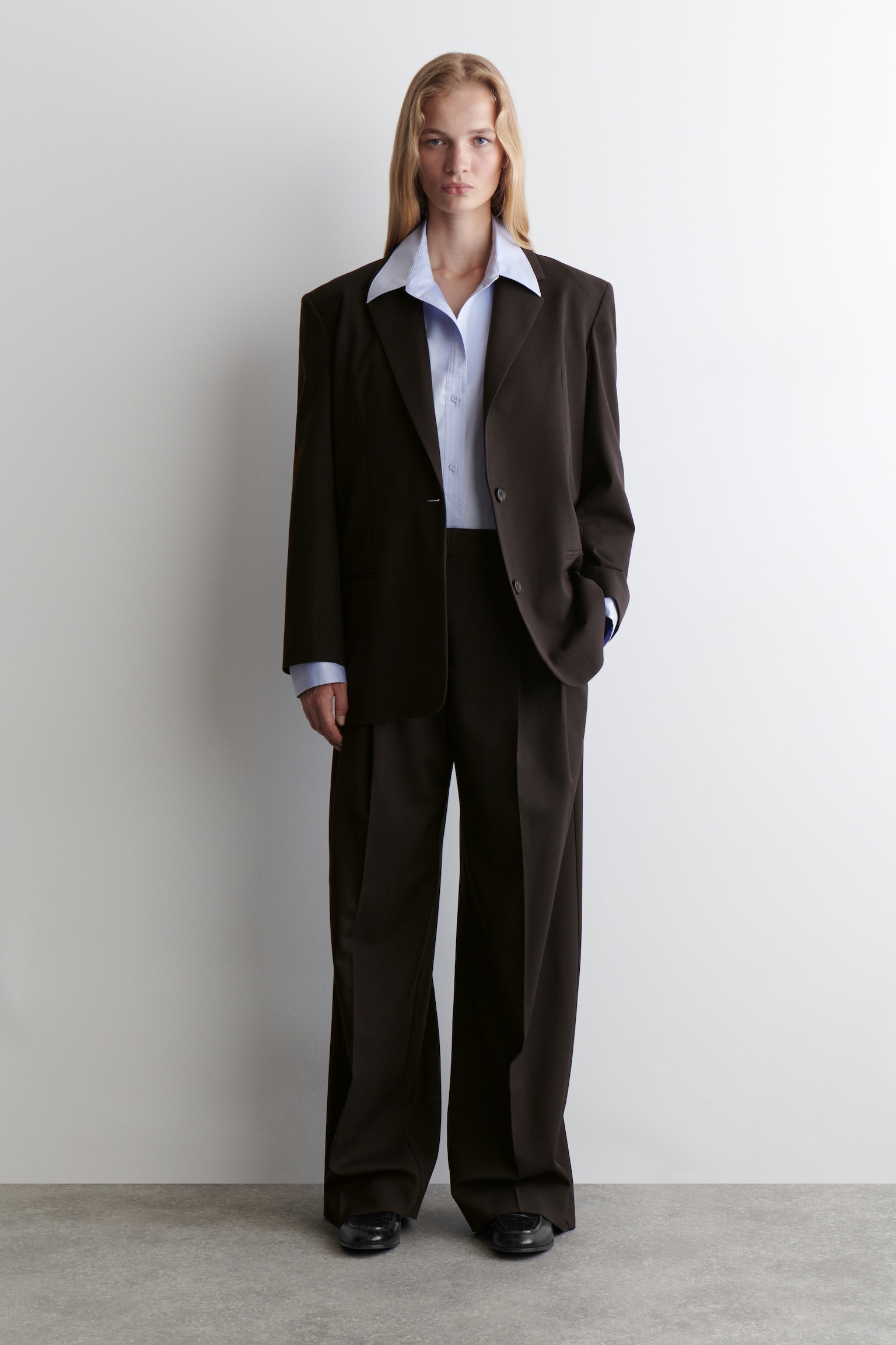 PANTALON LARGE EN SERGÉ DÉCONTRACTÉ - BRUN FONCÉ/NOIR/BLEU/GRIS/TAUPE/ROSE - 4