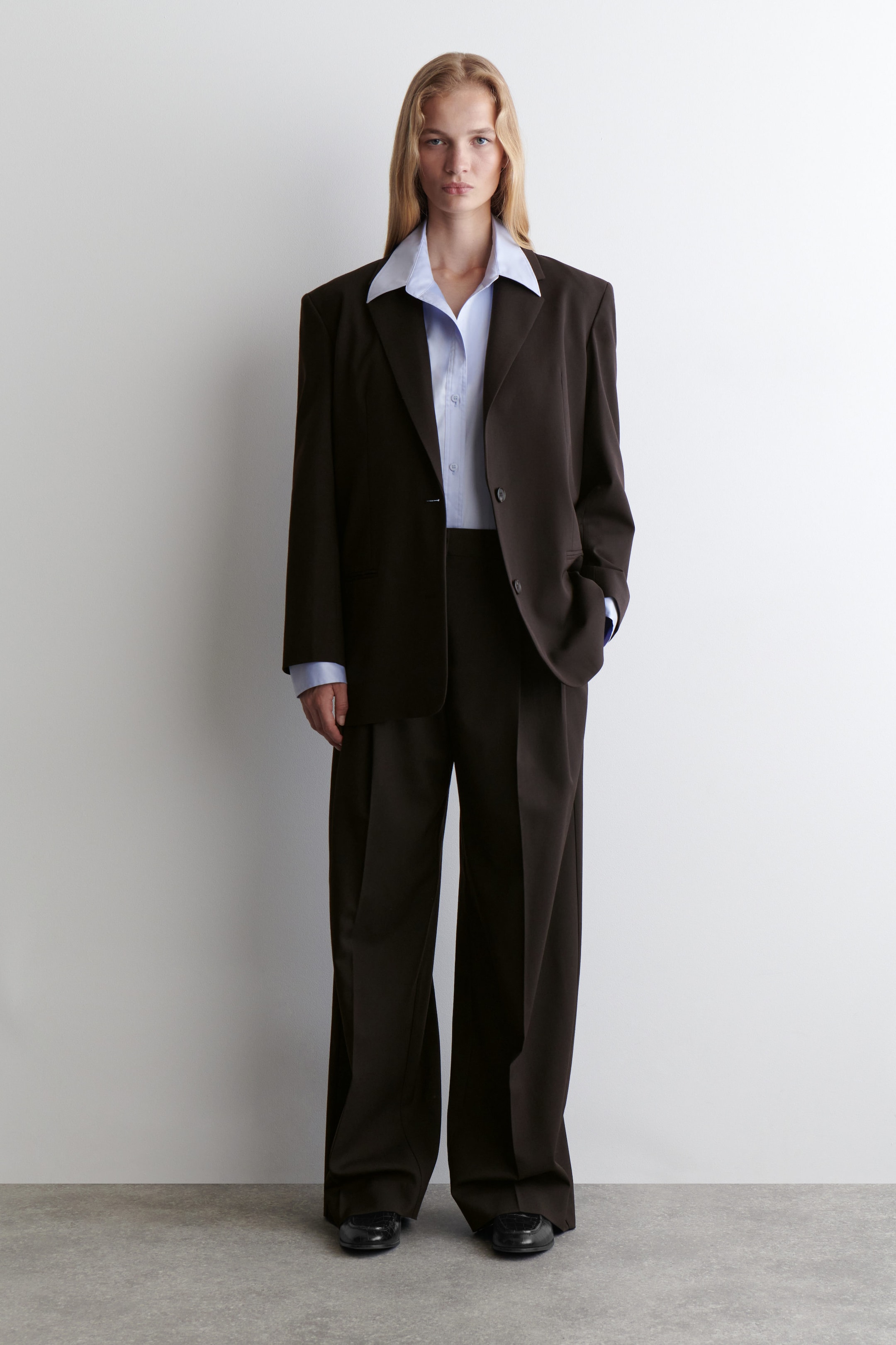 RELAXED TWILL WIDE-LEG PANTS