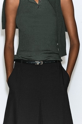 REVERSIBLE SLIM LEATHER BELT — BLACK / WHITE 2