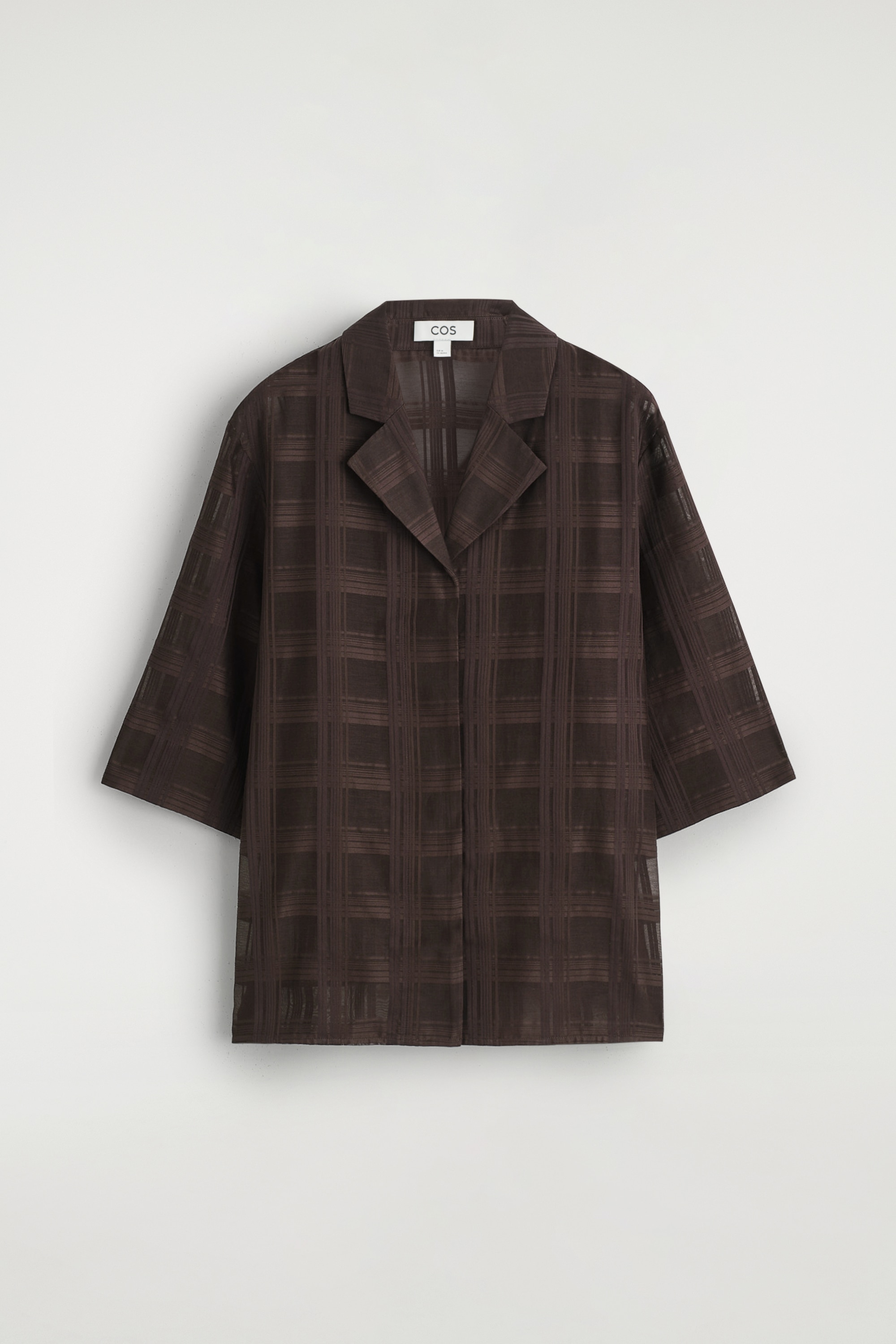 Průsvitná kostkovaná košile na dovolenou - TMAVĚ HNĚDÁ/BÍLÁ