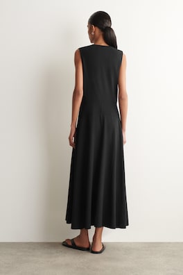 SCULPTURAL COTTON-JERSEY MIDI DRESS — BLACK 3