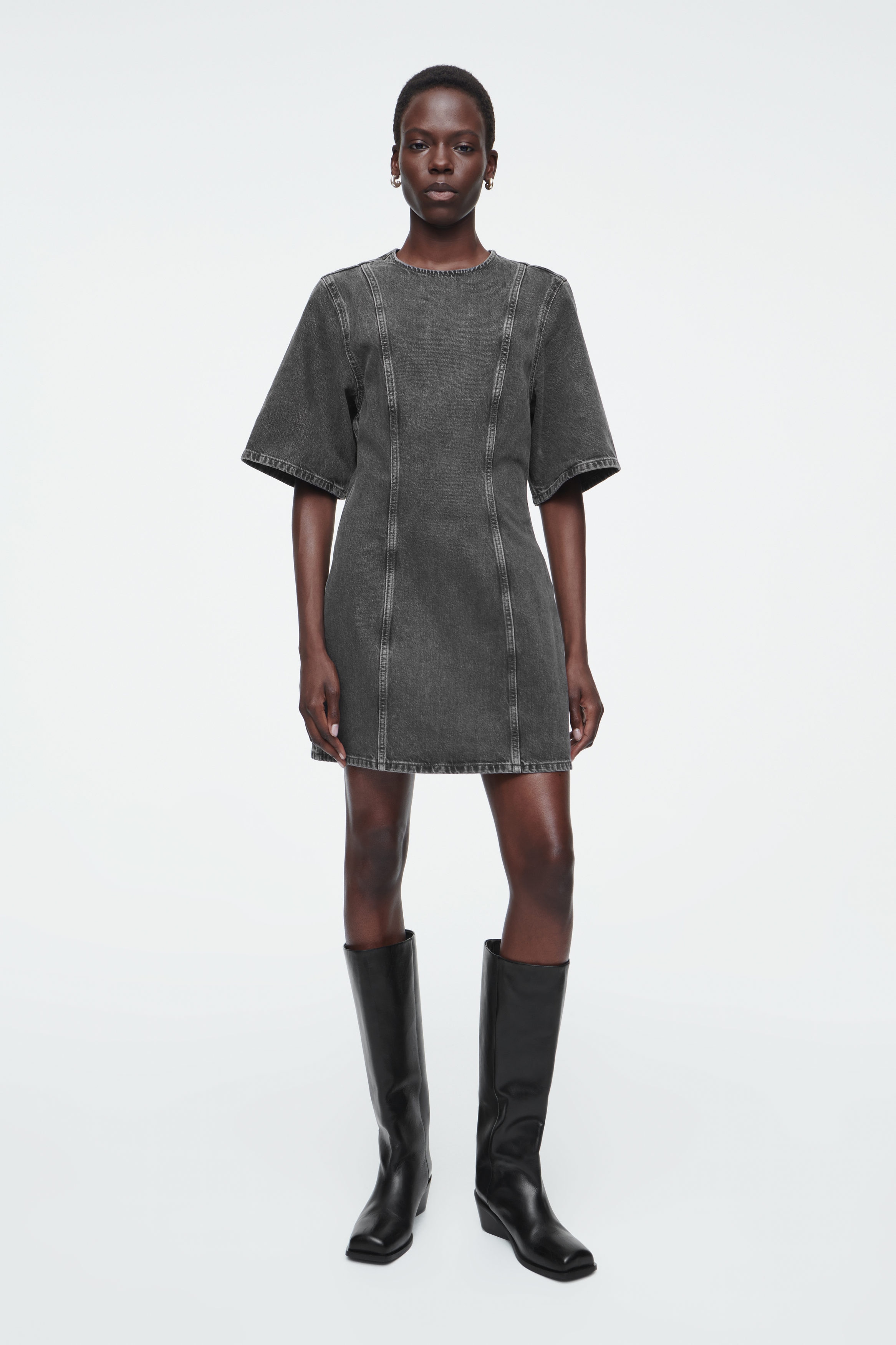 PANELED DENIM MINI DRESS - BLACK | COS