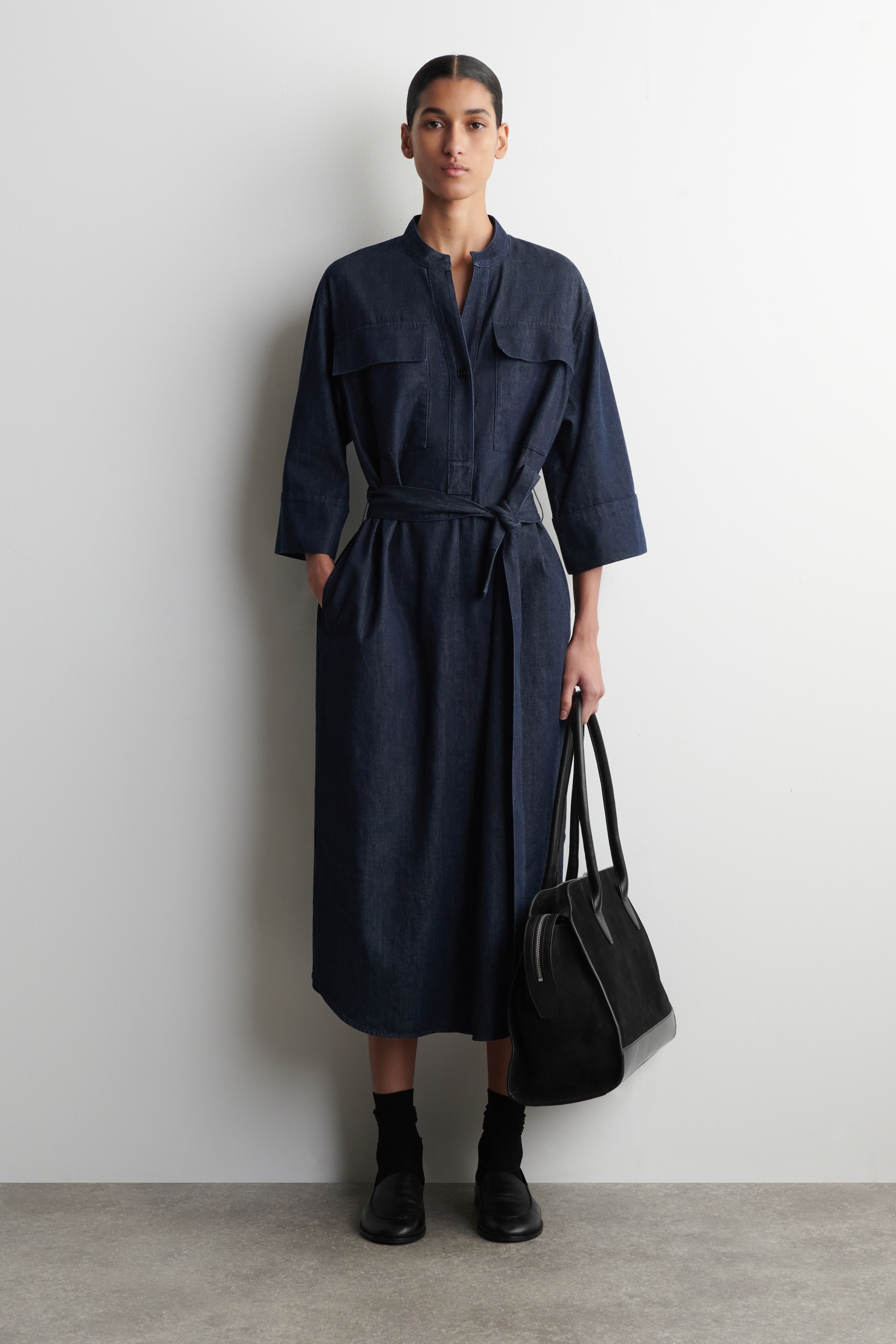 View larger image: DENIM UTILITY MIDI SHIRT DRESS - DARK BLUE - Ladies | H&M GB 1