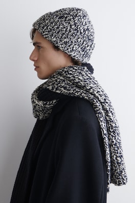 FLECKED WOOL-BLEND BEANIE — NAVY / WHITE 1