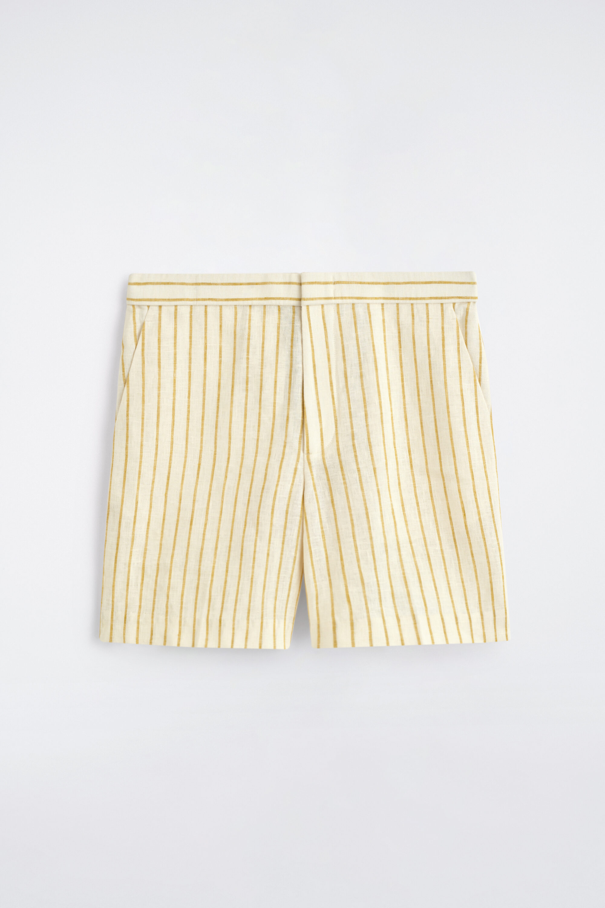 Tailored Linen Shorts - Yellow Striped