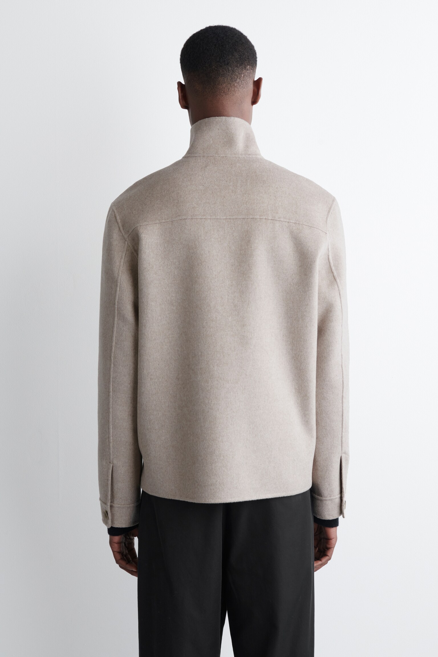 DOUBLE-FACED WOOL ZIP-UP SWEATSHIRT - בז' - 6