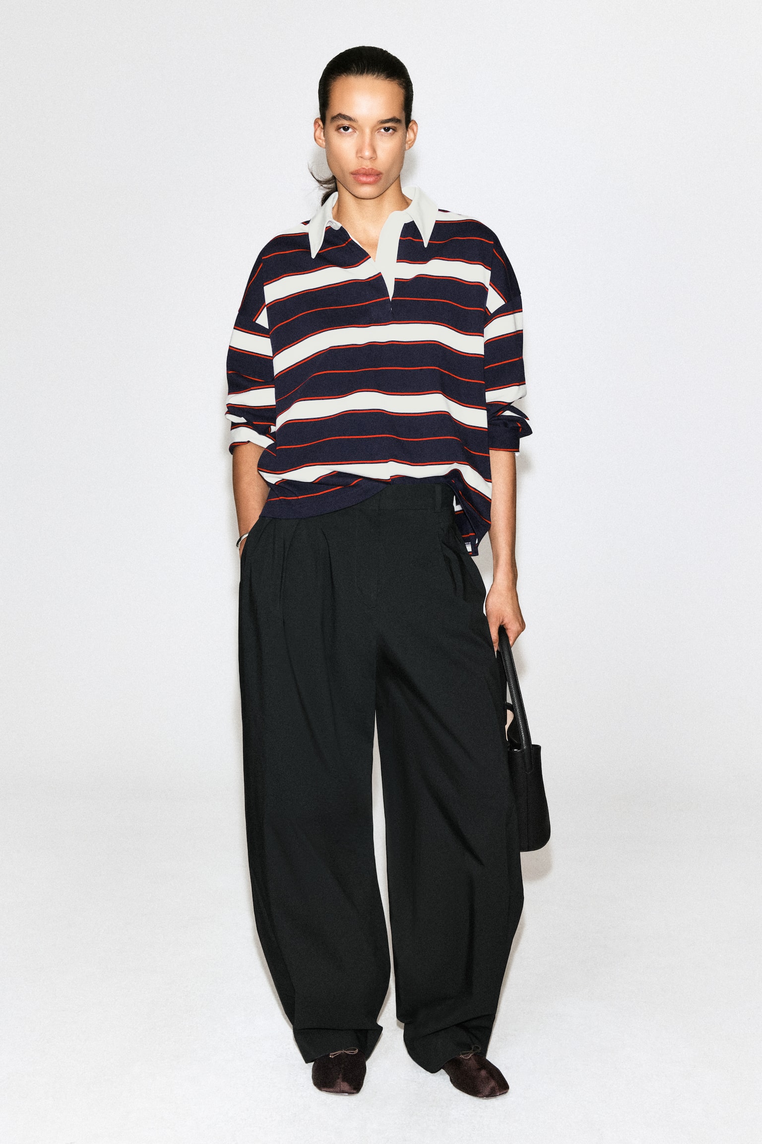 STRIPED COTTON RUGBY SHIRT - NAVY / RED / STRIPED - 1