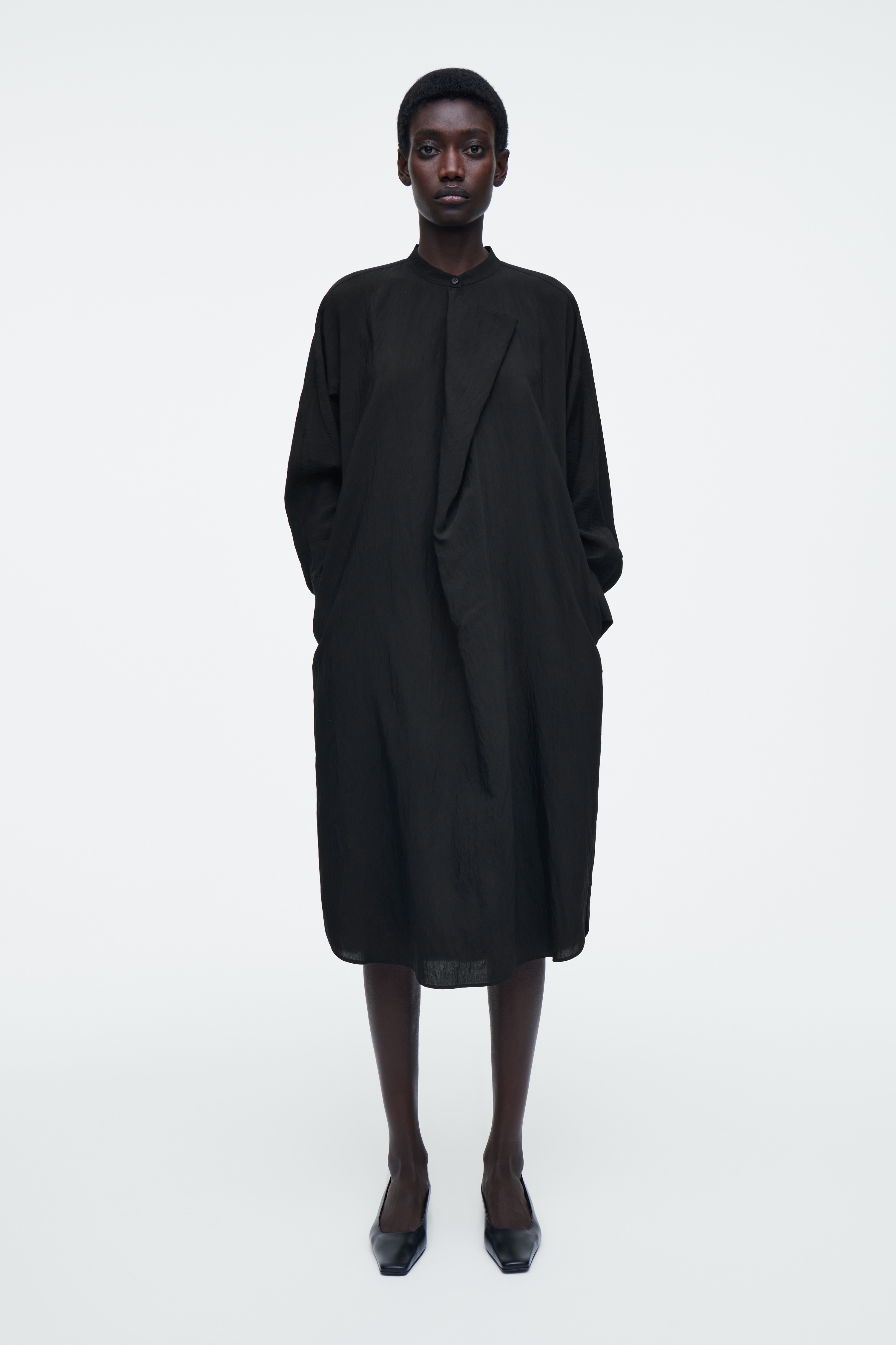 ROCHIE MIDI CU CORDON ȘI DRAPAJ - NEGRU