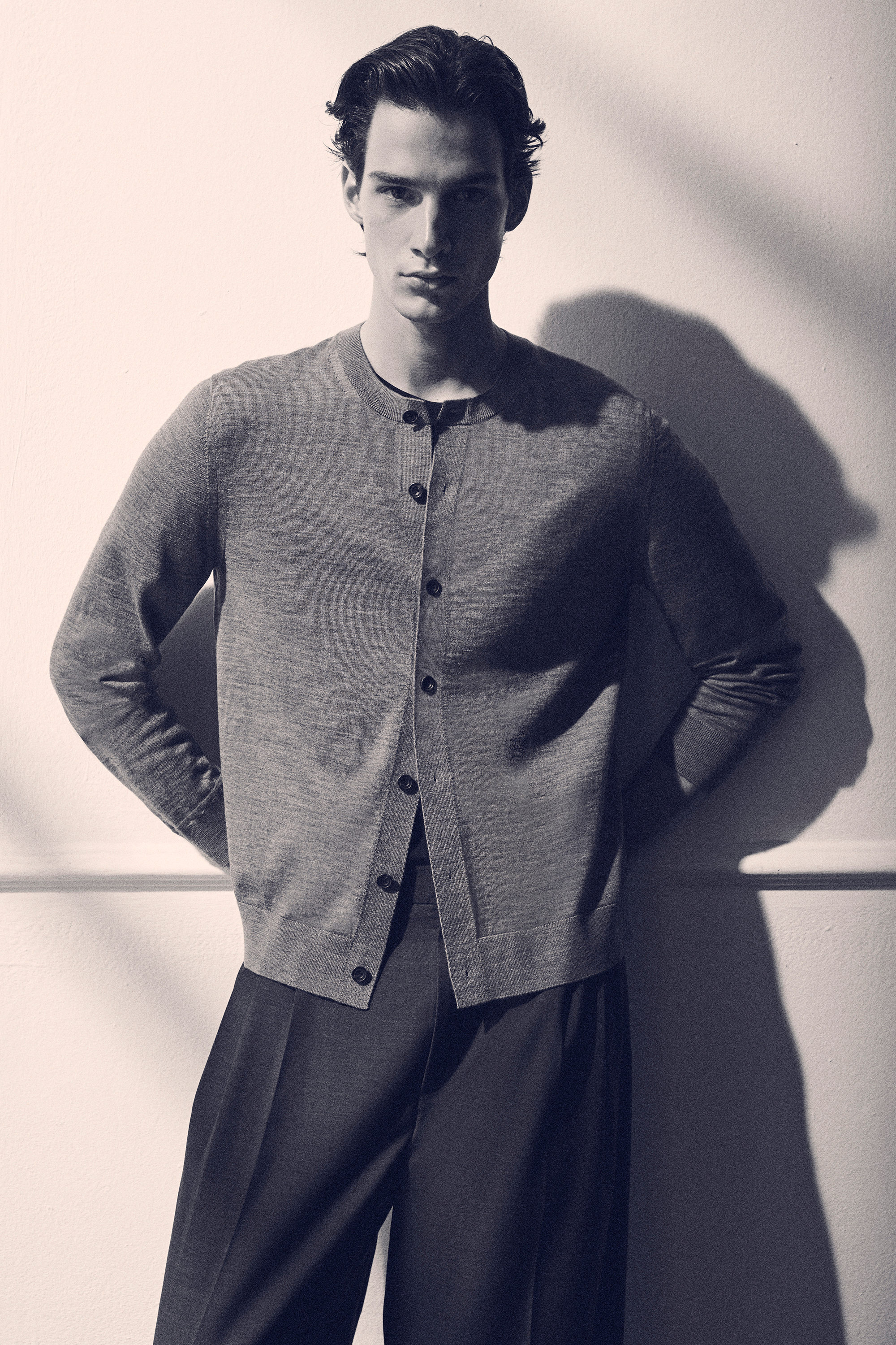 MERINO WOOL CREW-NECK CARDIGAN - GRAY MÉLANGE | COS